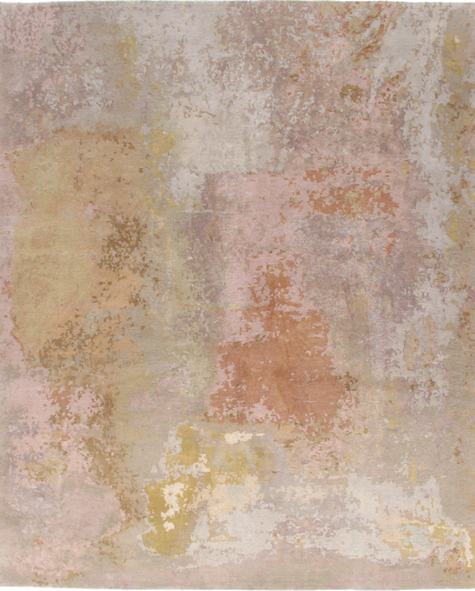 Custom Hand Knotted Patina Rug in Blush Ivory and Gold Tones by Nasiricarpets Luxury Contemporary Wool and Silk Rug
