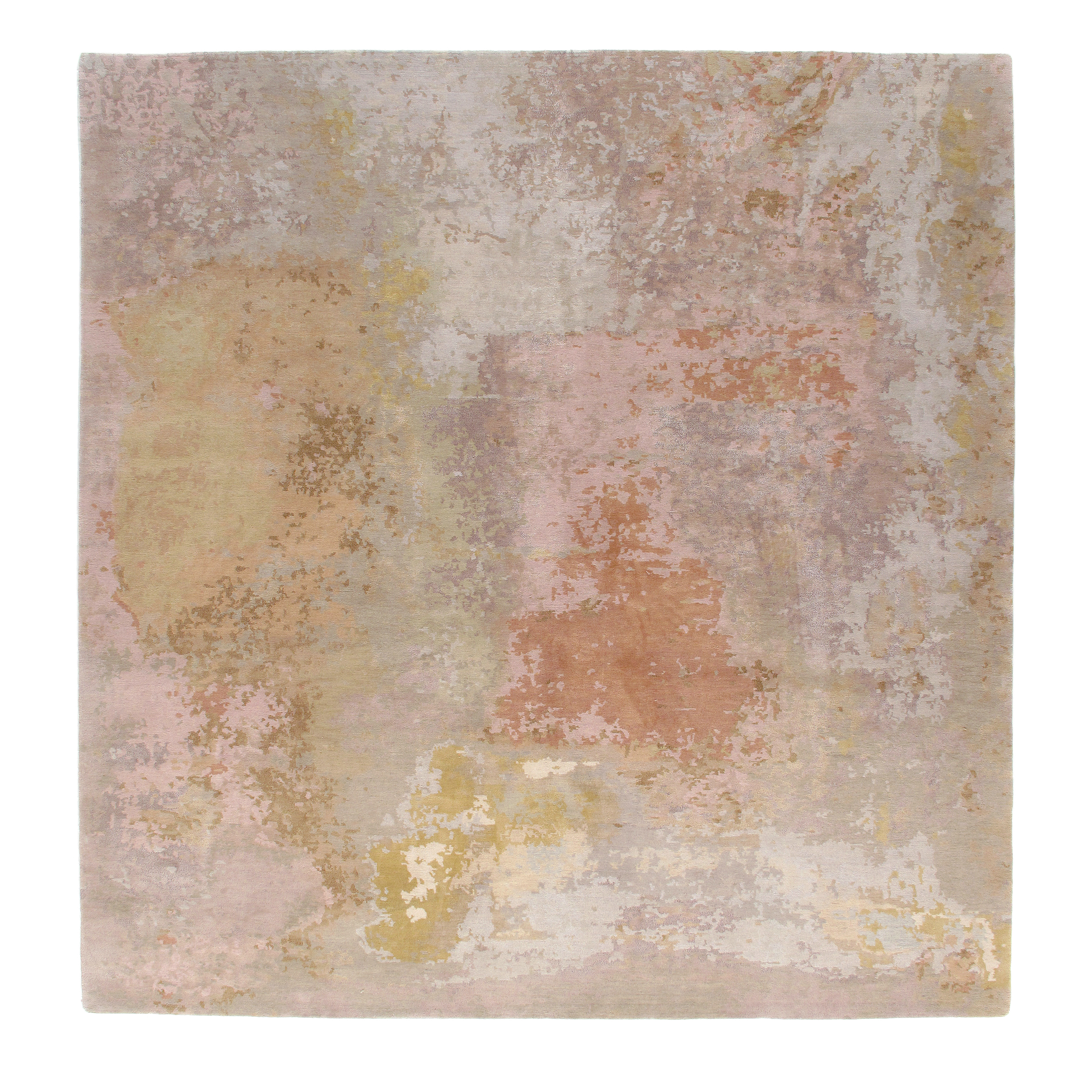 Custom Hand Knotted Patina Rug in Blush Ivory and Gold Tones by Nasiricarpets Luxury Contemporary Wool and Silk Rug