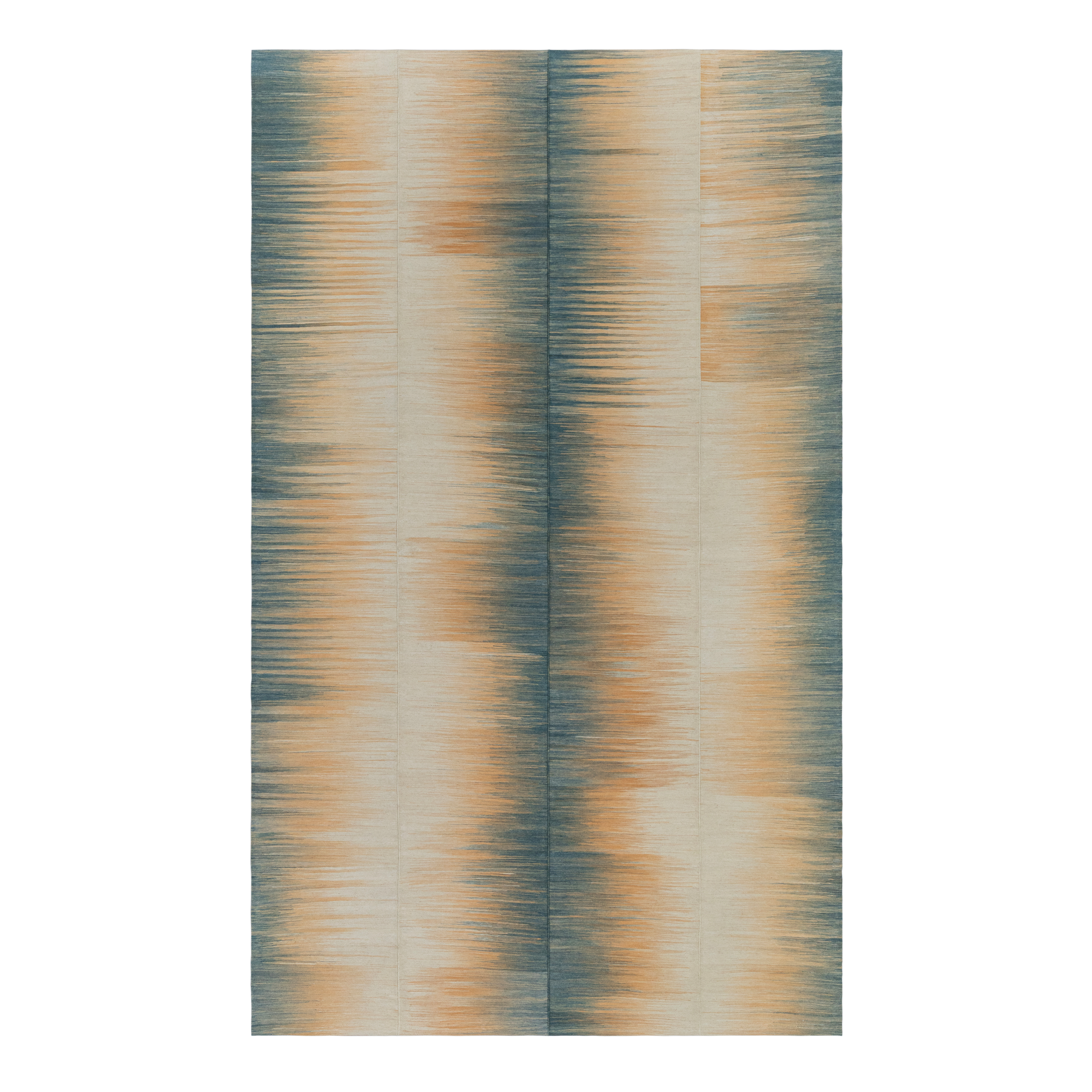Mazandaran custom hand woven flatweave in ivory sand champagne and coastal blue tones by Nasiricarpets for luxury contemporary interiors
