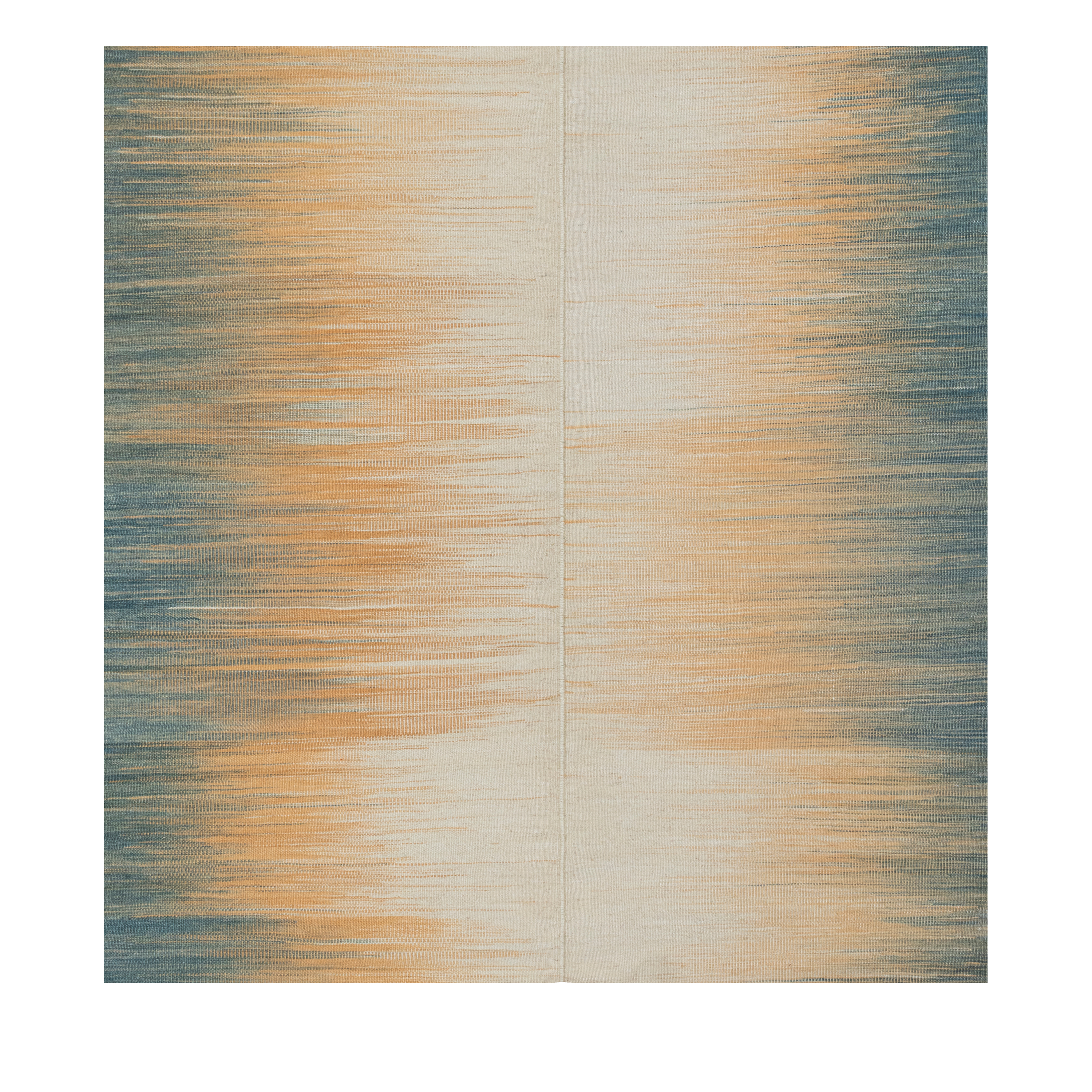 Mazandaran custom hand woven flatweave in ivory sand champagne and coastal blue tones by Nasiricarpets for luxury contemporary interiors