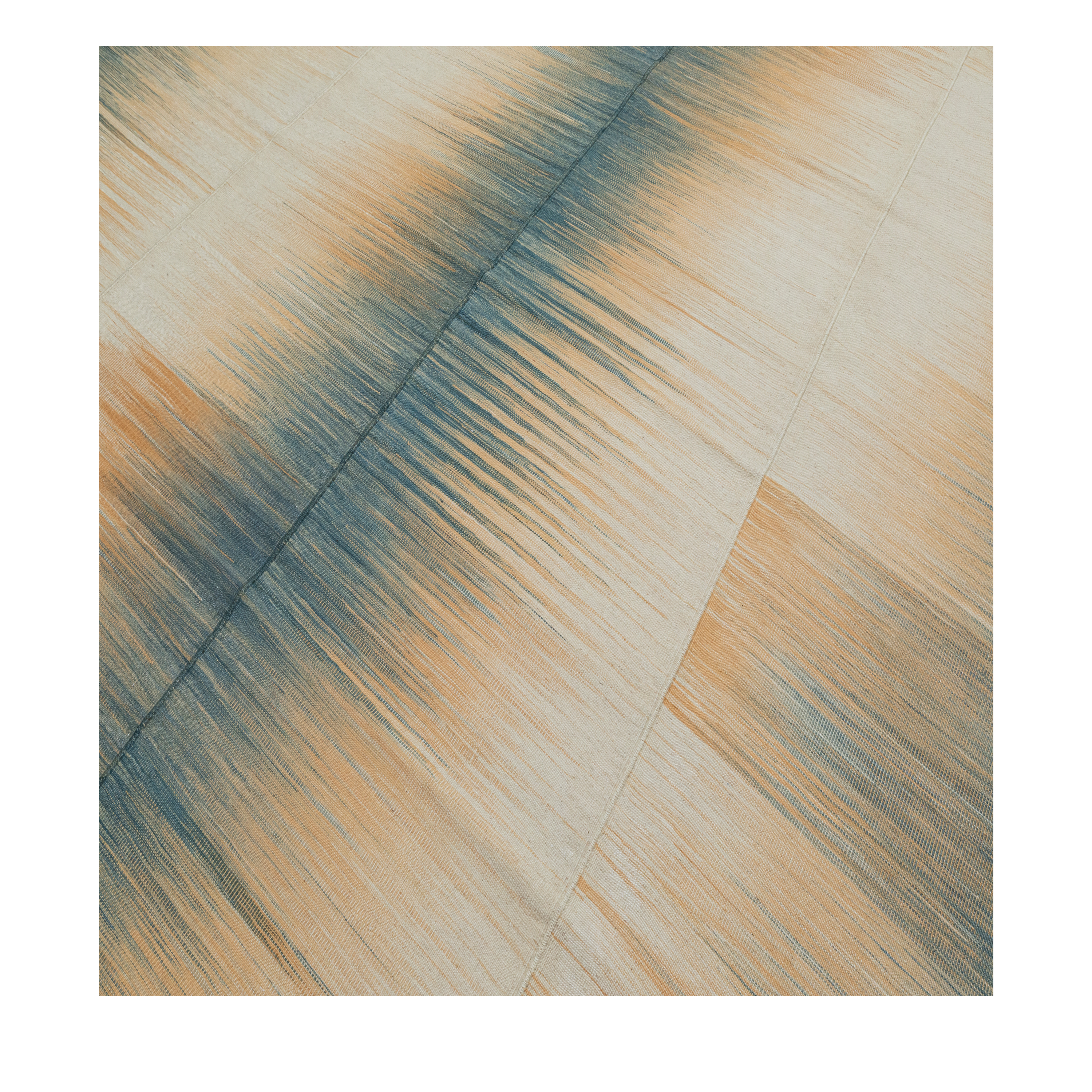 Mazandaran custom hand woven flatweave in ivory sand champagne and coastal blue tones by Nasiricarpets for luxury contemporary interiors