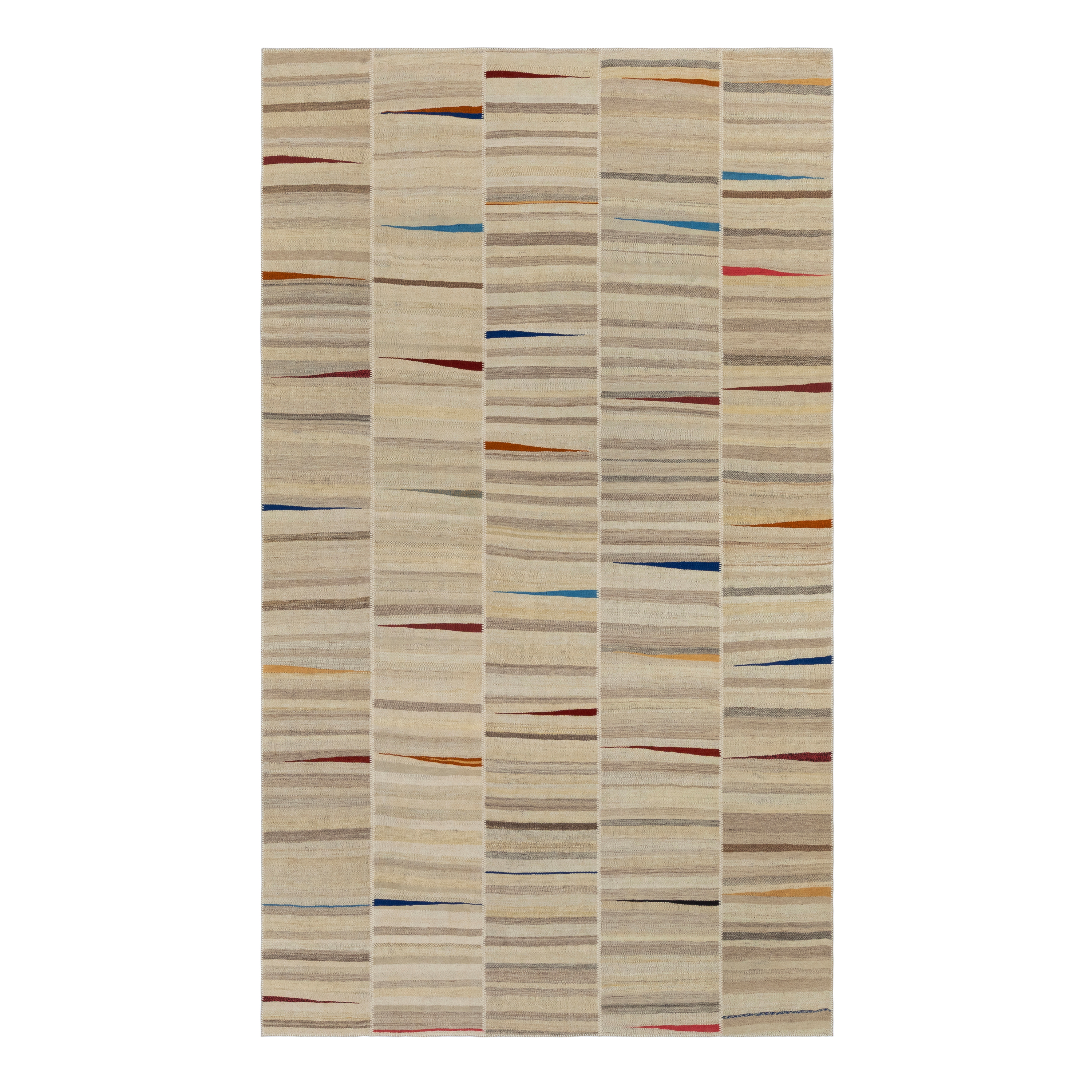 Mazandaran custom hand woven flatweave with ivory oatmeal taupe and colorful sapphire blue terracotta accents by Nasiricarpets