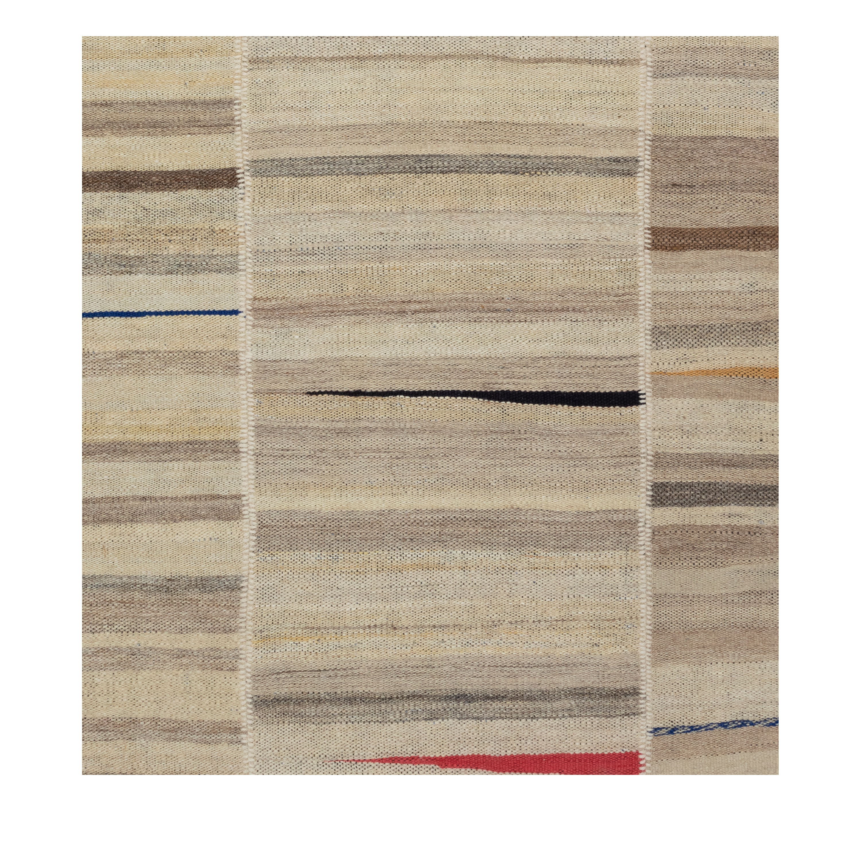 Mazandaran custom hand woven flatweave with ivory oatmeal taupe and colorful sapphire blue terracotta accents by Nasiricarpets