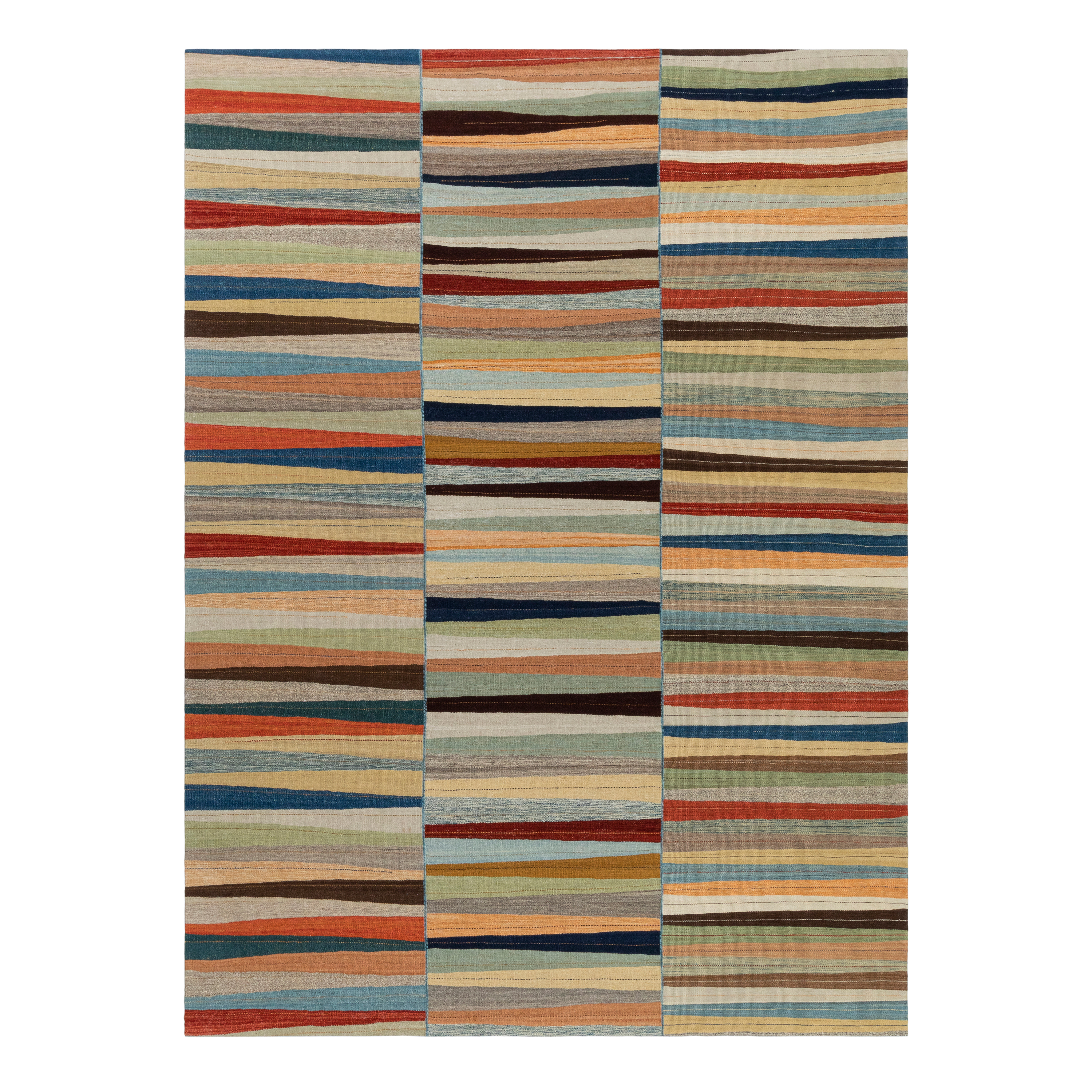 Mazandaran custom hand woven flatweave with sapphire blue terracotta rust sage and ivory tones by Nasiricarpets for luxury interiors