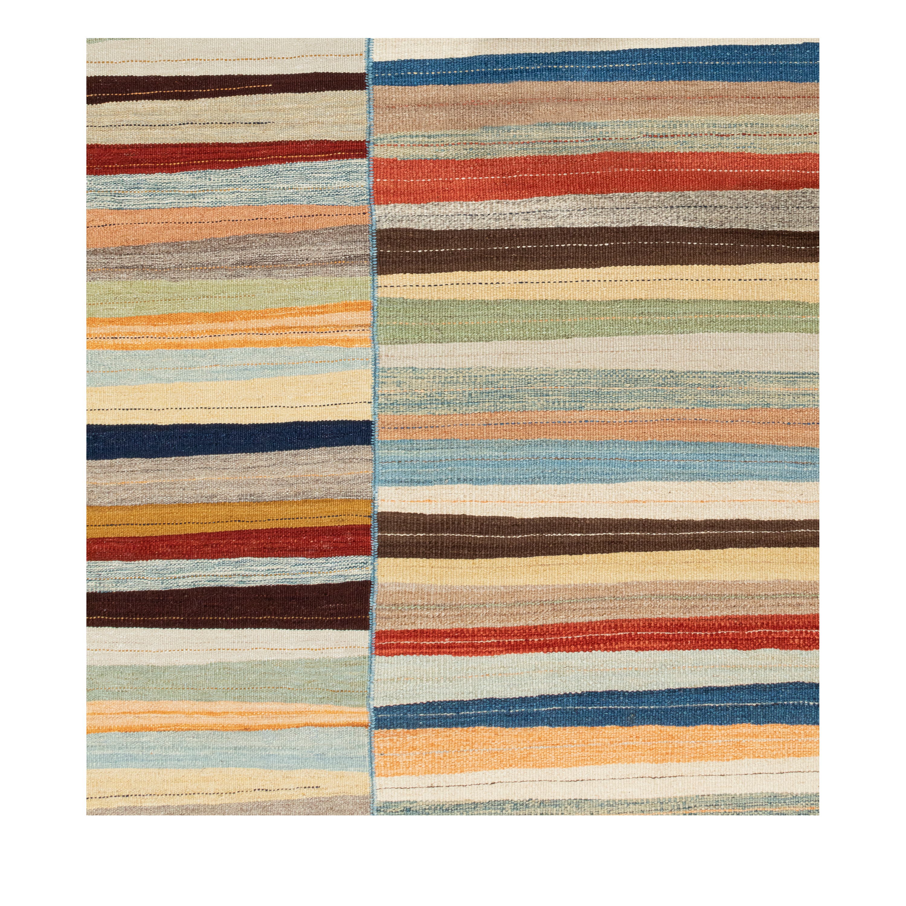Mazandaran custom hand woven flatweave with sapphire blue terracotta rust sage and ivory tones by Nasiricarpets for luxury interiors
