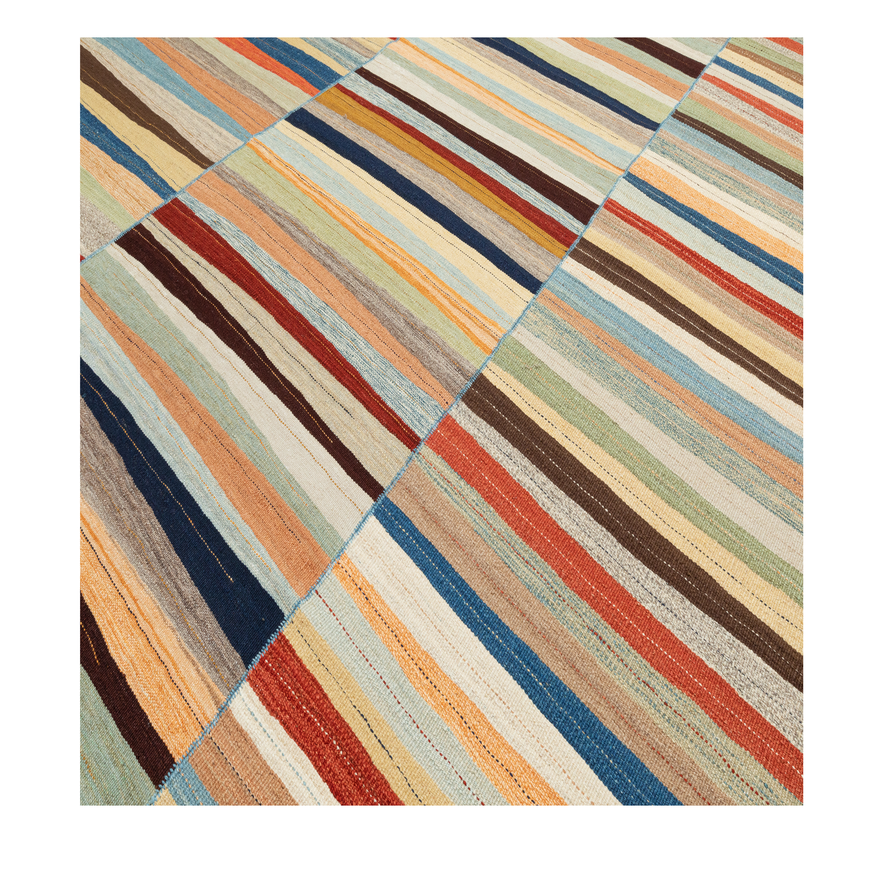 Mazandaran custom hand woven flatweave with sapphire blue terracotta rust sage and ivory tones by Nasiricarpets for luxury interiors