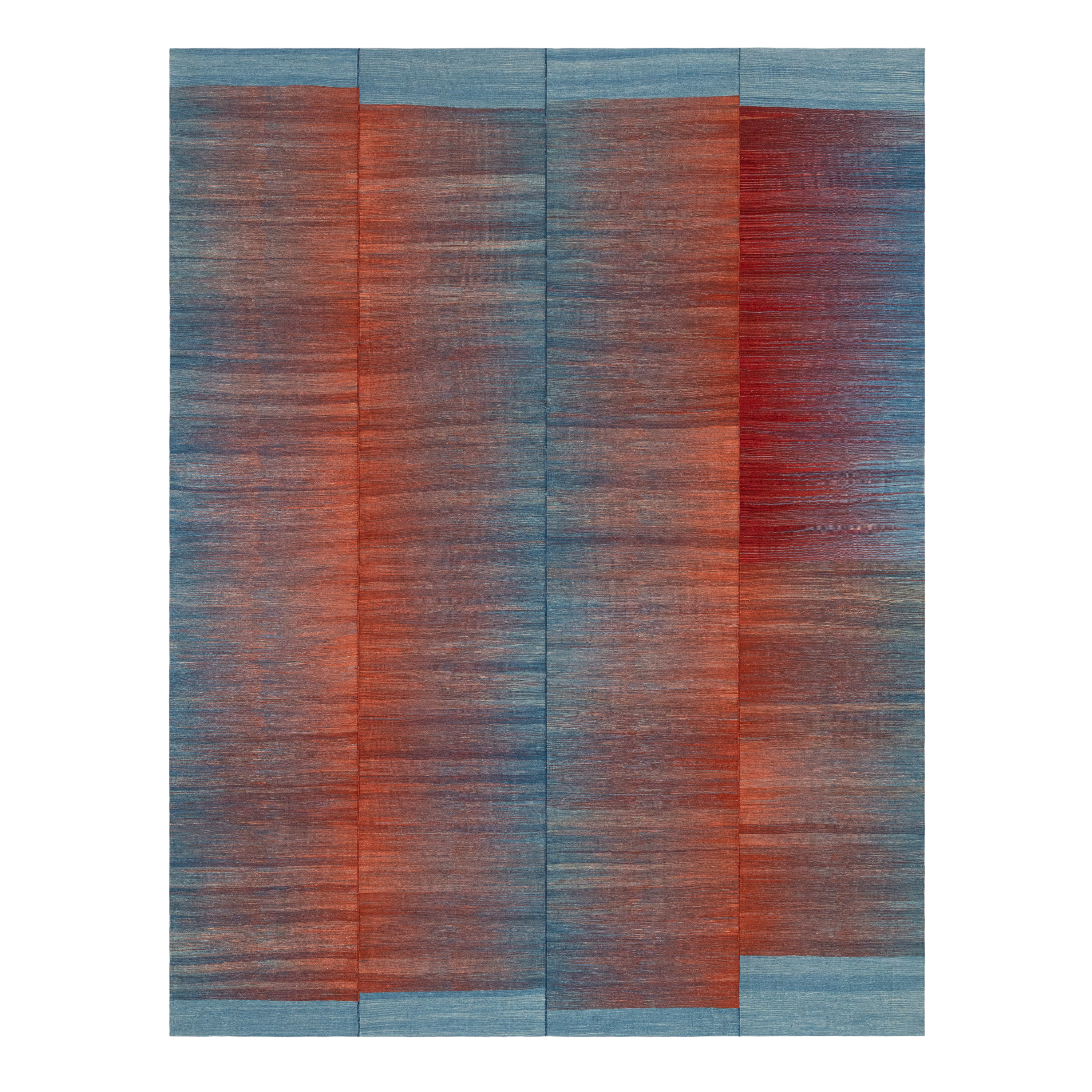 Mazandaran Ember custom hand woven flatweave with terracotta copper ember red and slate blue tones by Nasiricarpets