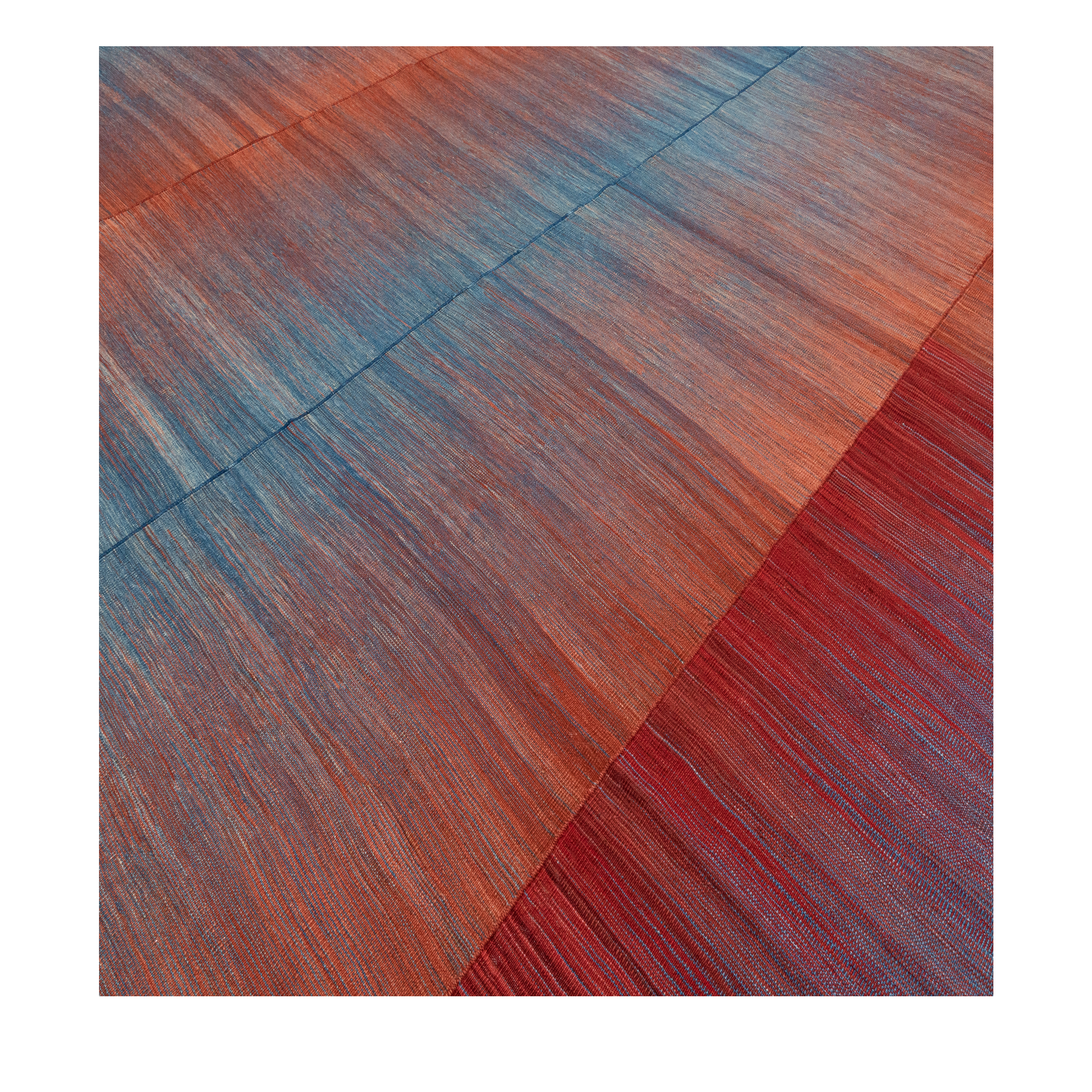 Mazandaran Ember custom hand woven flatweave with terracotta copper ember red and slate blue tones by Nasiricarpets