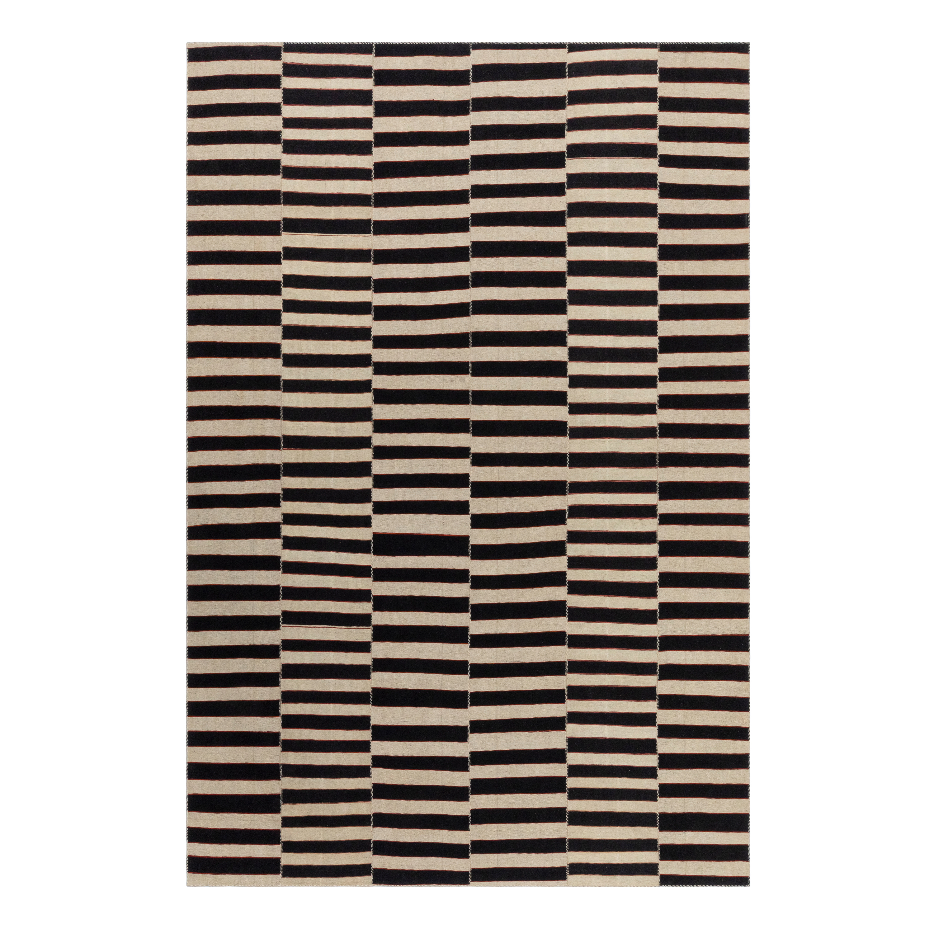 Mazandaran Monochrome custom hand woven flatweave in black and ivory stripes by Nasiricarpets for luxury contemporary interiors