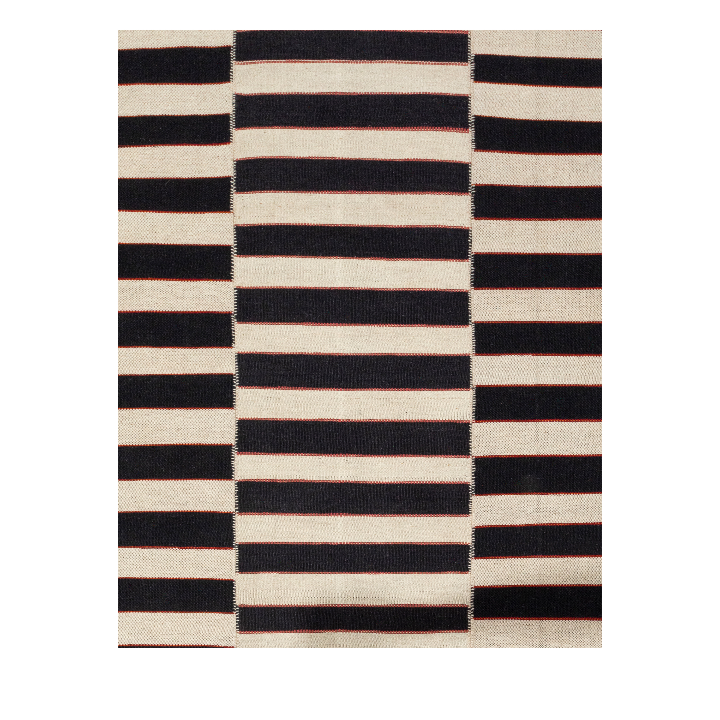 Mazandaran Monochrome custom hand woven flatweave in black and ivory stripes by Nasiricarpets for luxury contemporary interiors