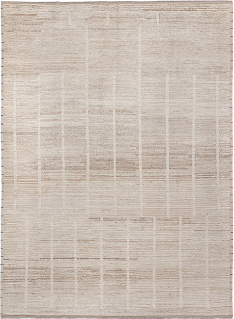 Strata custom hand knotted Moroccan carpet in oatmeal ivory sand and warm beige tones with subtle linear texture by Nasiricarpets