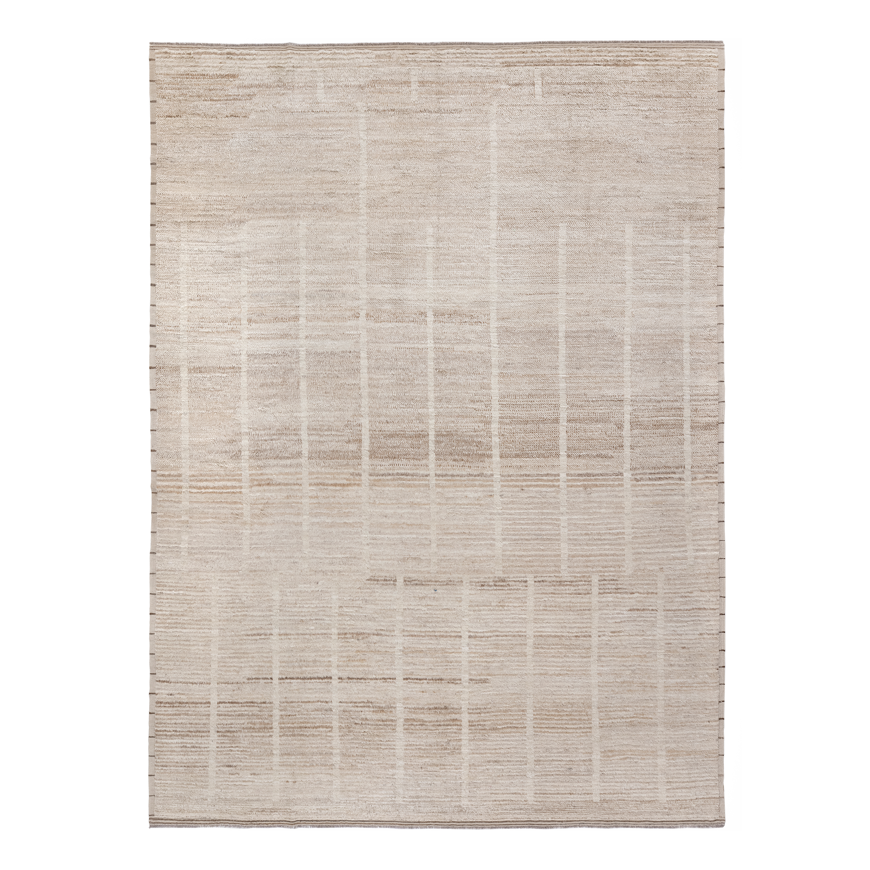 Strata custom hand knotted Moroccan carpet in oatmeal ivory sand and warm beige tones with subtle linear texture by Nasiricarpets