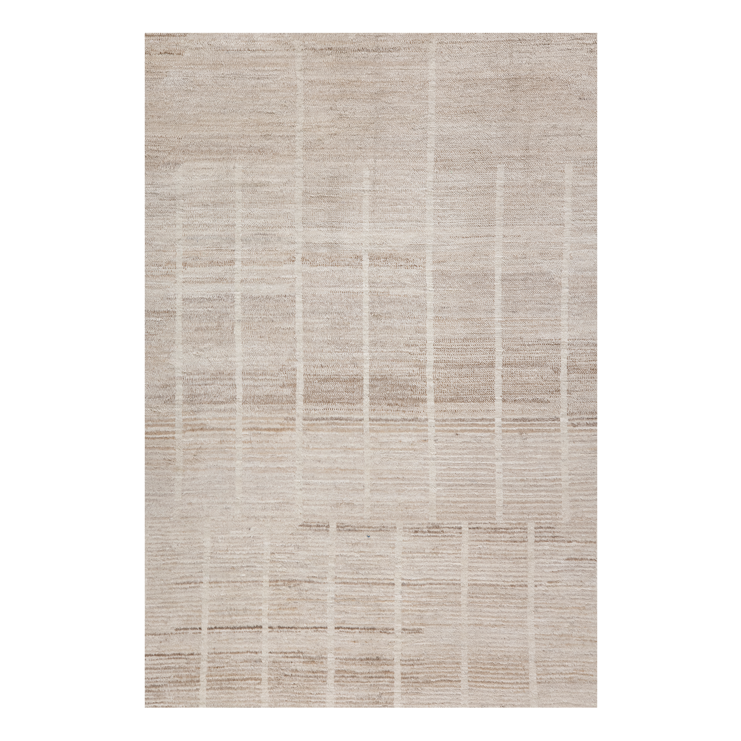 Strata custom hand knotted Moroccan carpet in oatmeal ivory sand and warm beige tones with subtle linear texture by Nasiricarpets