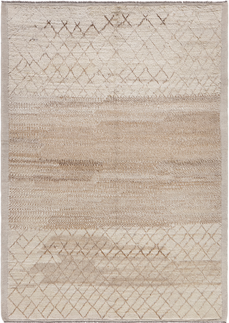 Strata custom hand knotted Moroccan carpet with organic diamond pattern in ivory oatmeal sand and warm beige tones by Nasiricarpets