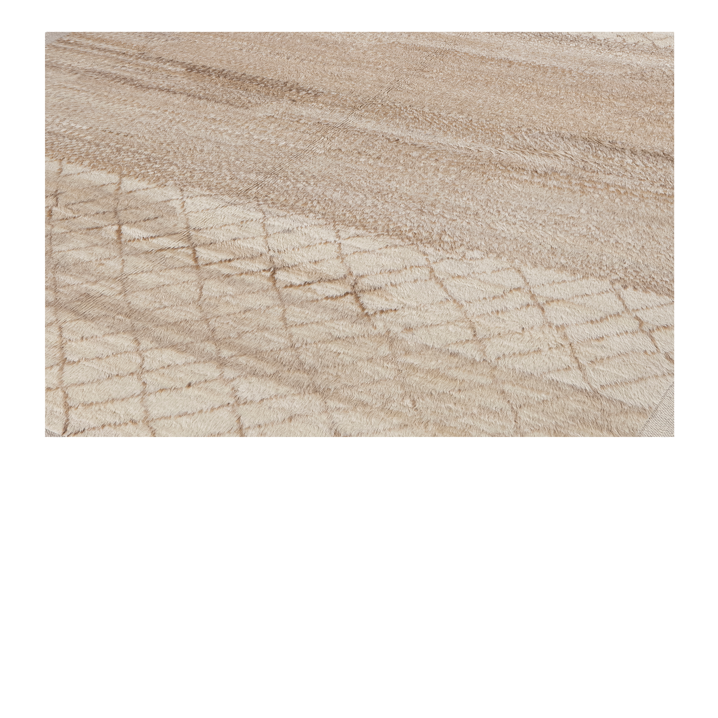 Strata custom hand knotted Moroccan carpet with organic diamond pattern in ivory oatmeal sand and warm beige tones by Nasiricarpets