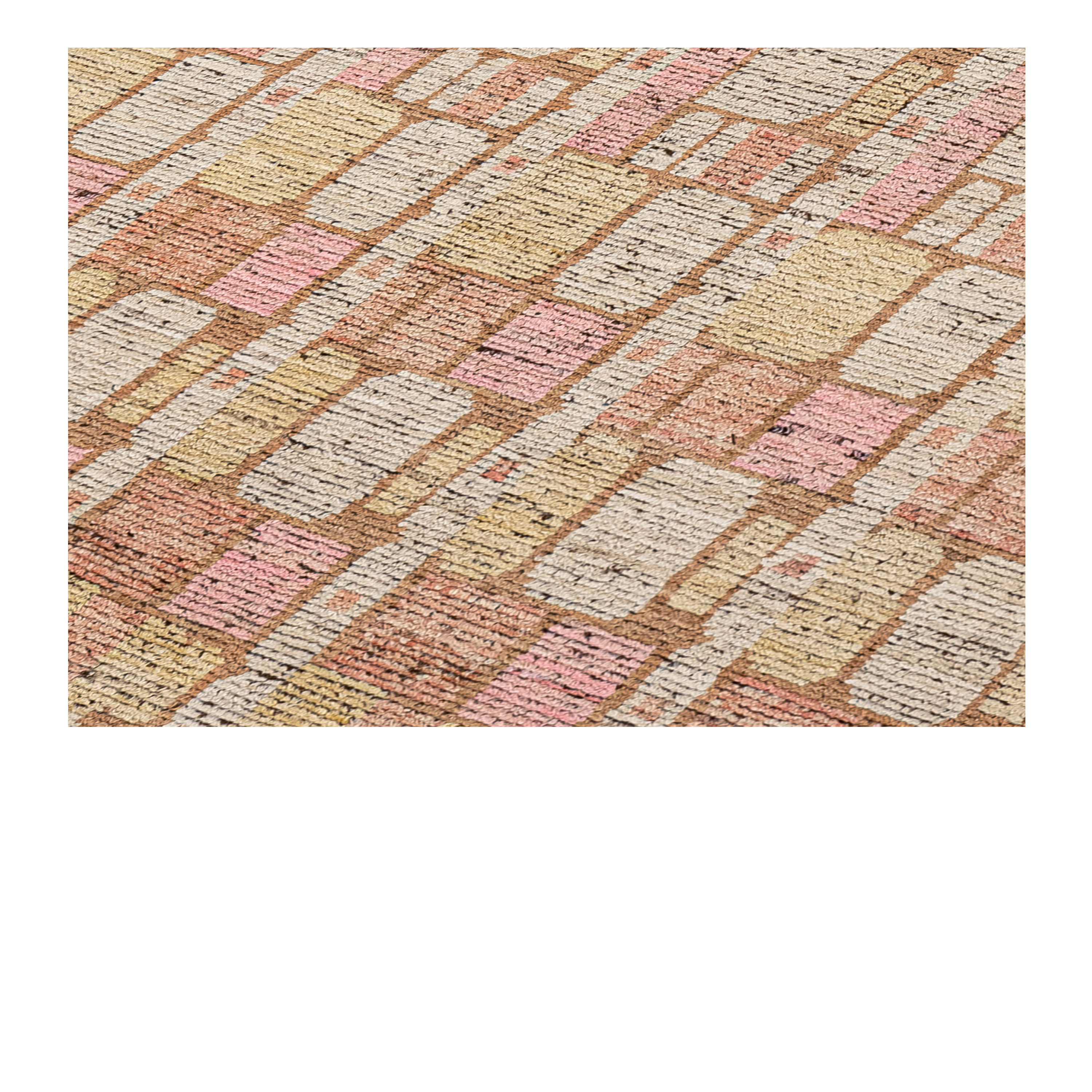 Poudre custom hand knotted contemporary carpet featuring a geometric pattern in blush ivory champagne and warm beige tones by Nasiricarpets