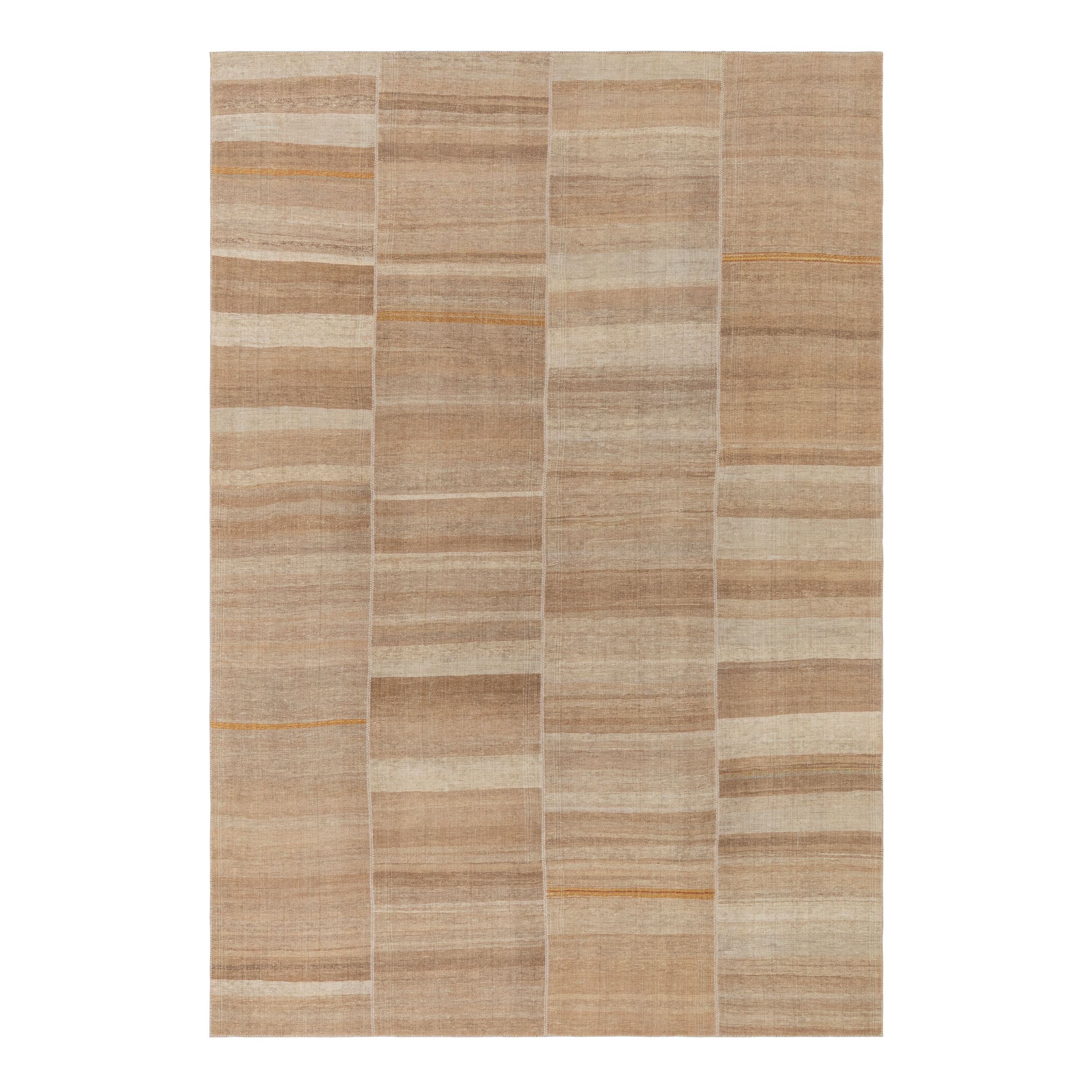Mazandaran custom hand woven flat weave in sand tones with subtle layered stripe design by Nasiricarpets