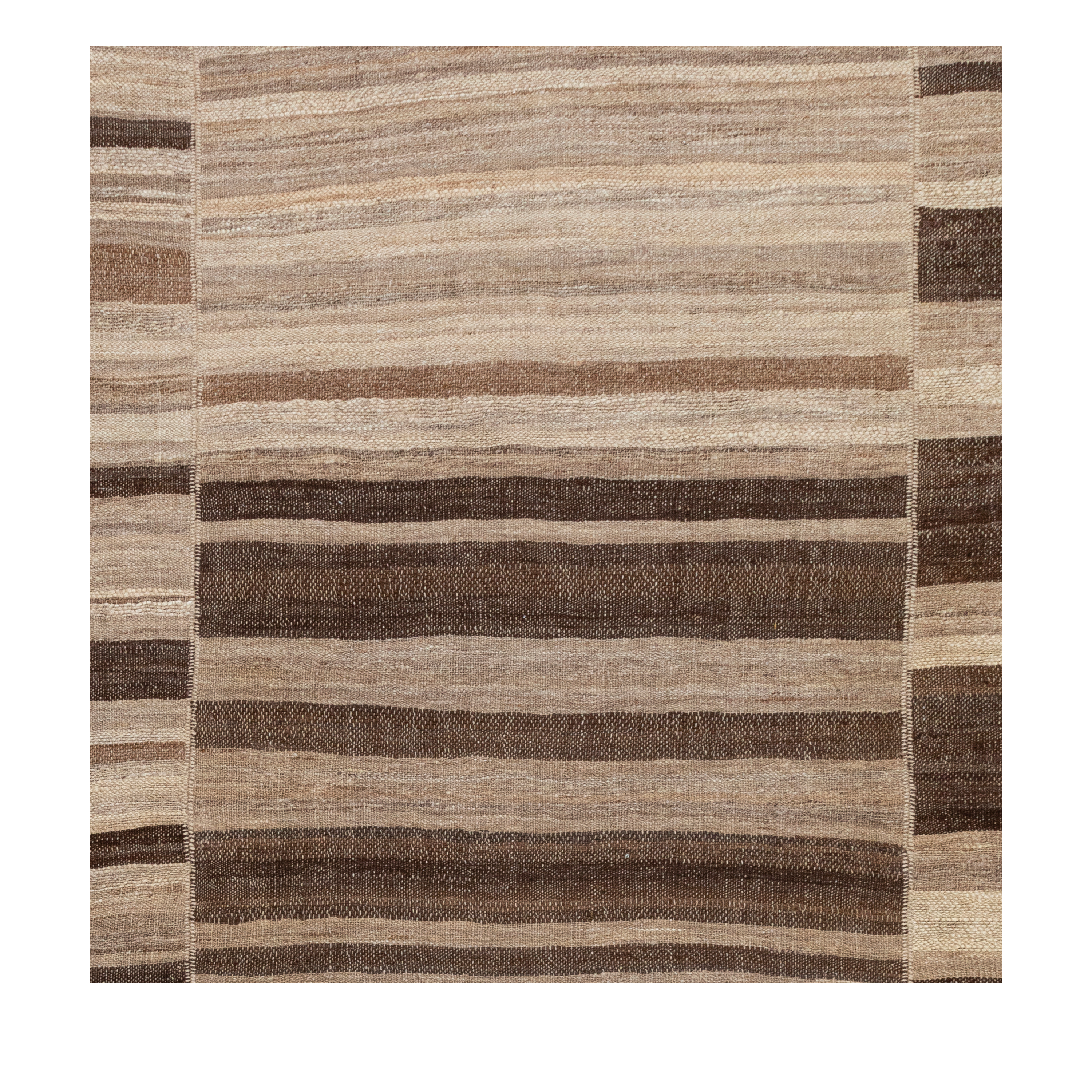 Mazandaran custom hand woven flat weave in brown tones with layered stripe design by Nasiricarpets