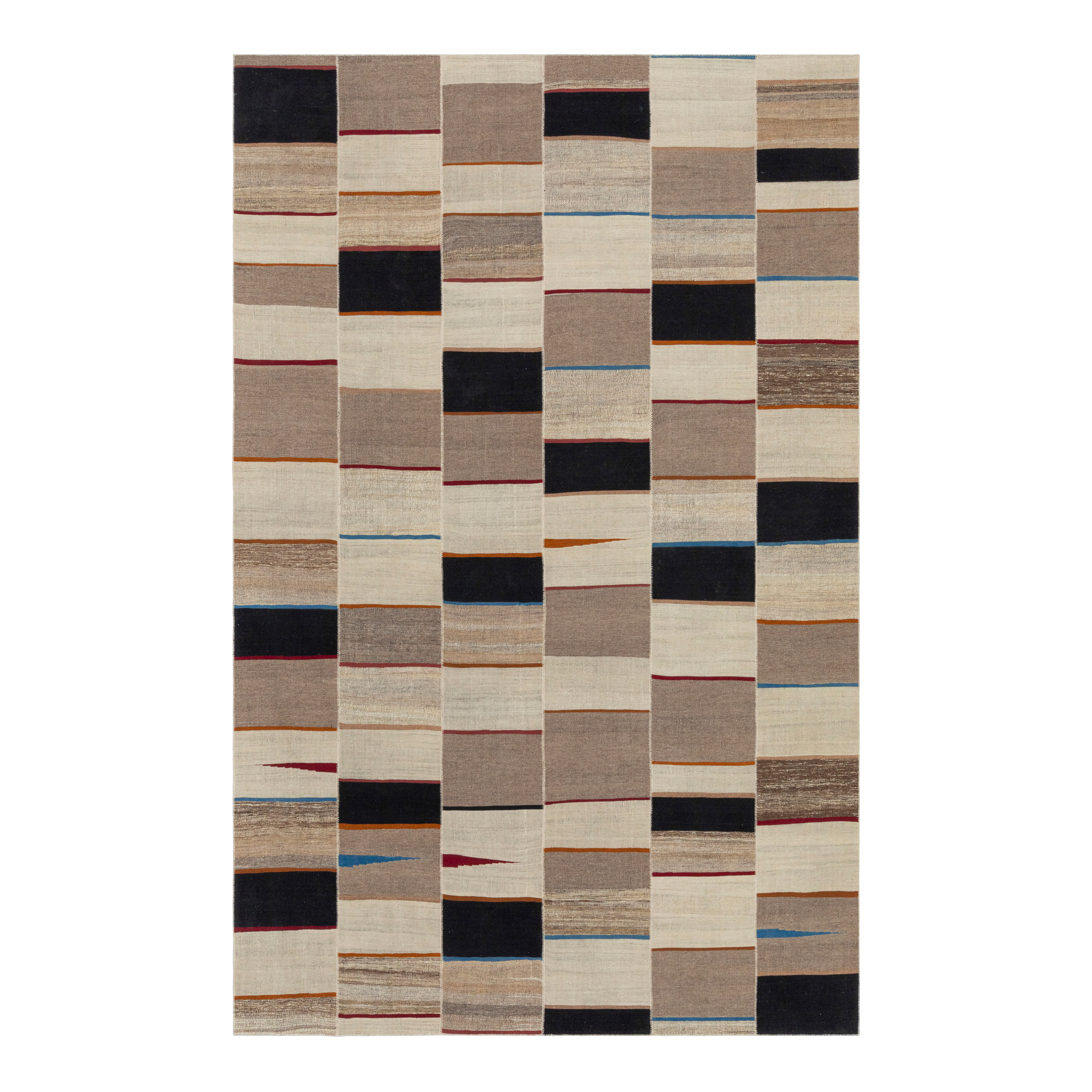 Mazandaran custom hand woven flat weave in Natural tones with contemporary striped design by Nasiricarpets