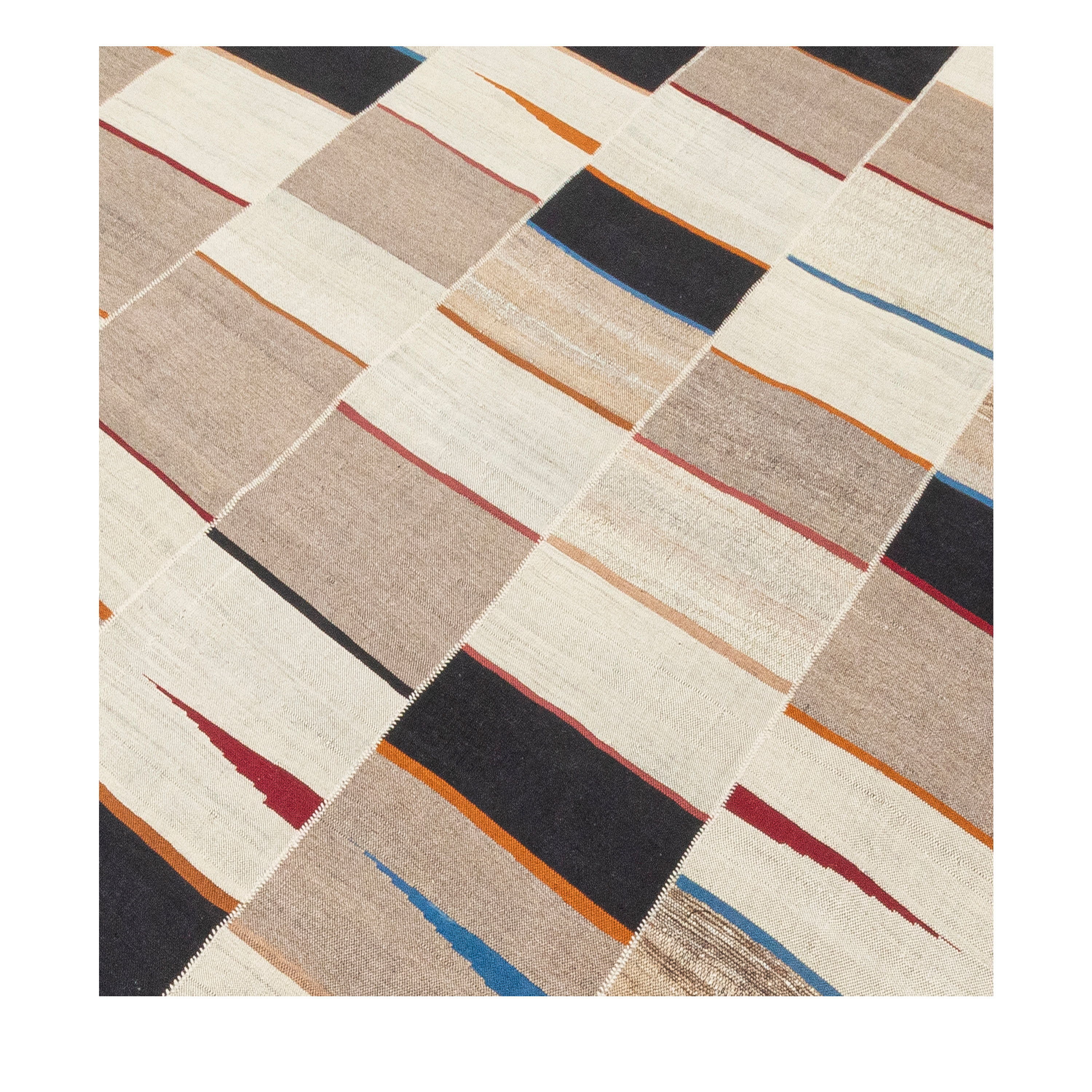 Mazandaran custom hand woven flat weave in Natural tones with contemporary striped design by Nasiricarpets