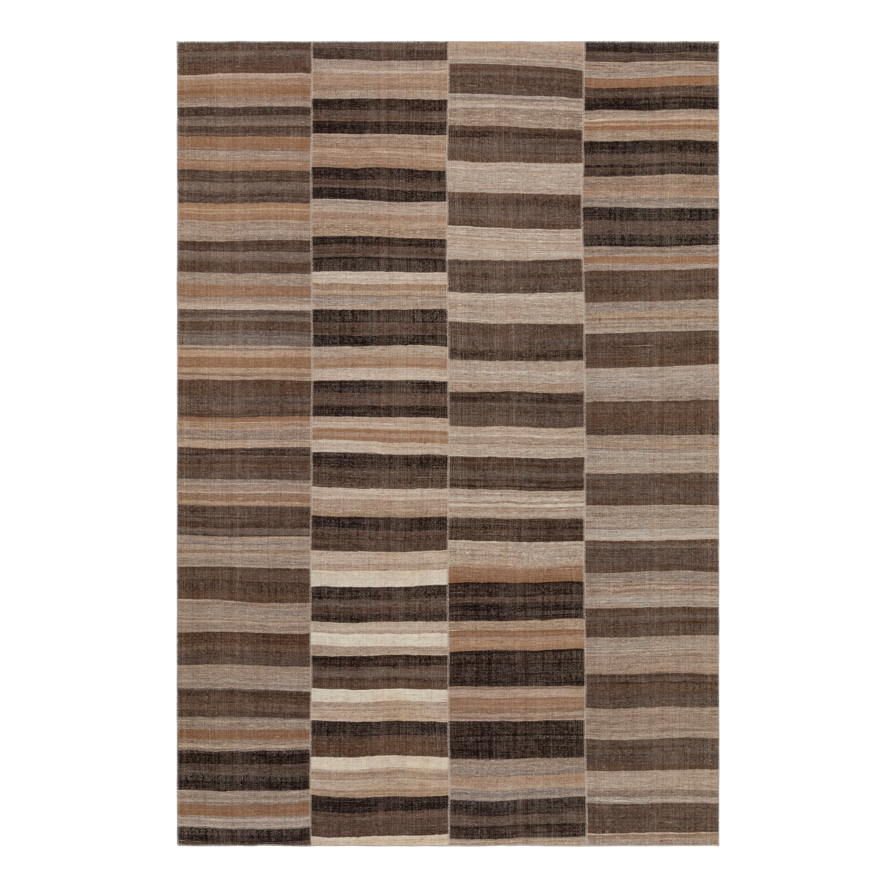 Mazandaran custom hand woven flat weave in Brown with layered striped design by Nasiricarpets
