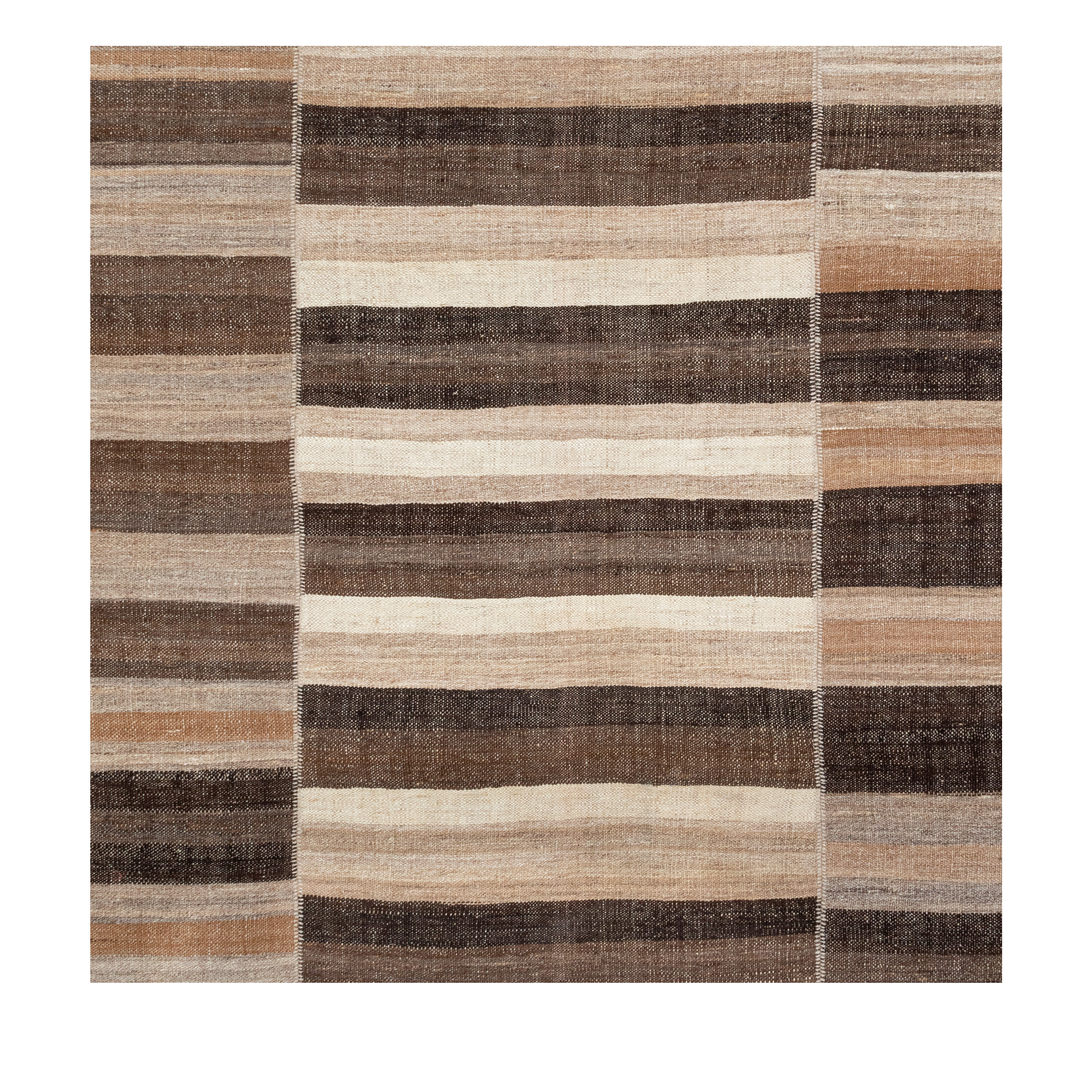Mazandaran custom hand woven flat weave in Brown with layered striped design by Nasiricarpets