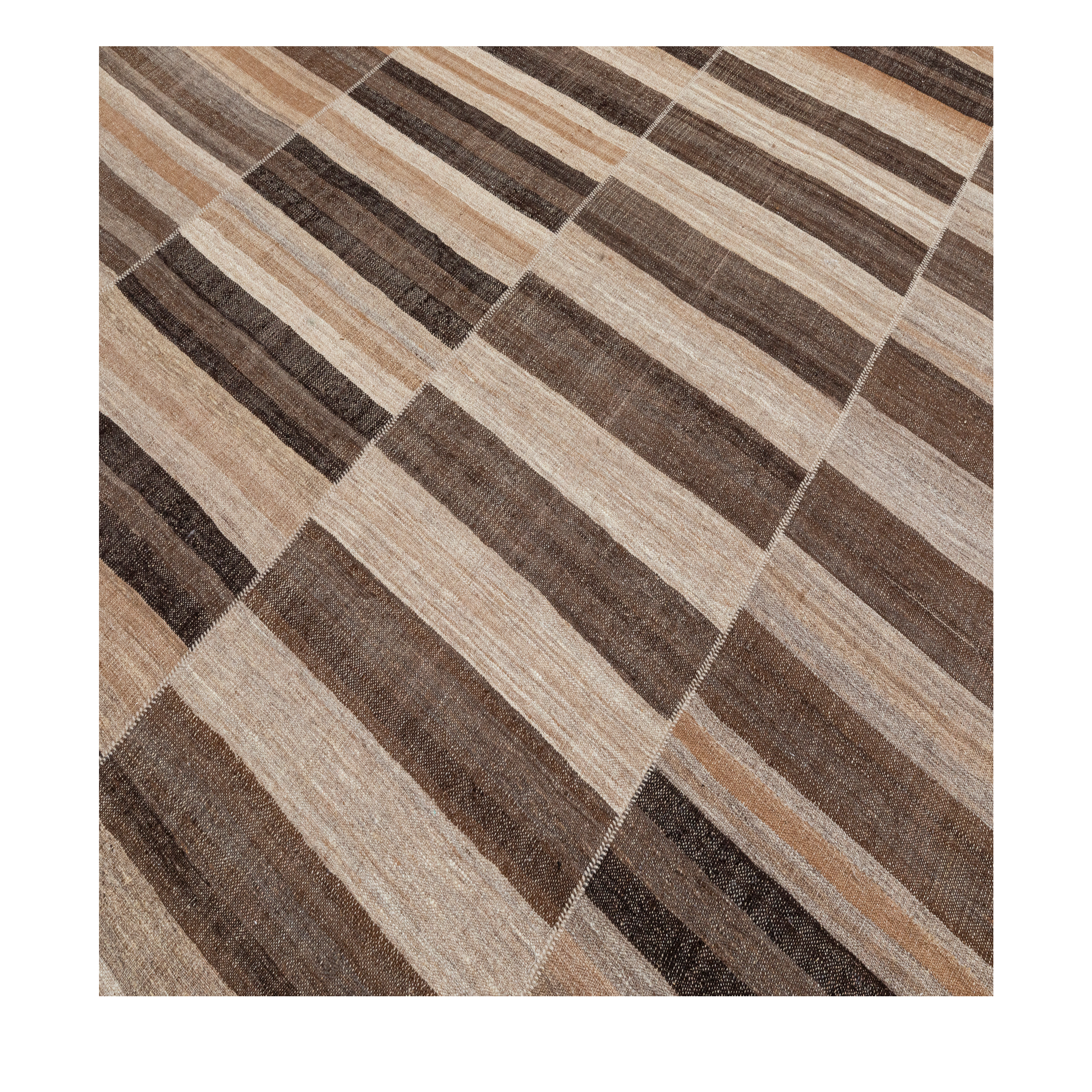 Mazandaran custom hand woven flat weave in Brown with layered striped design by Nasiricarpets