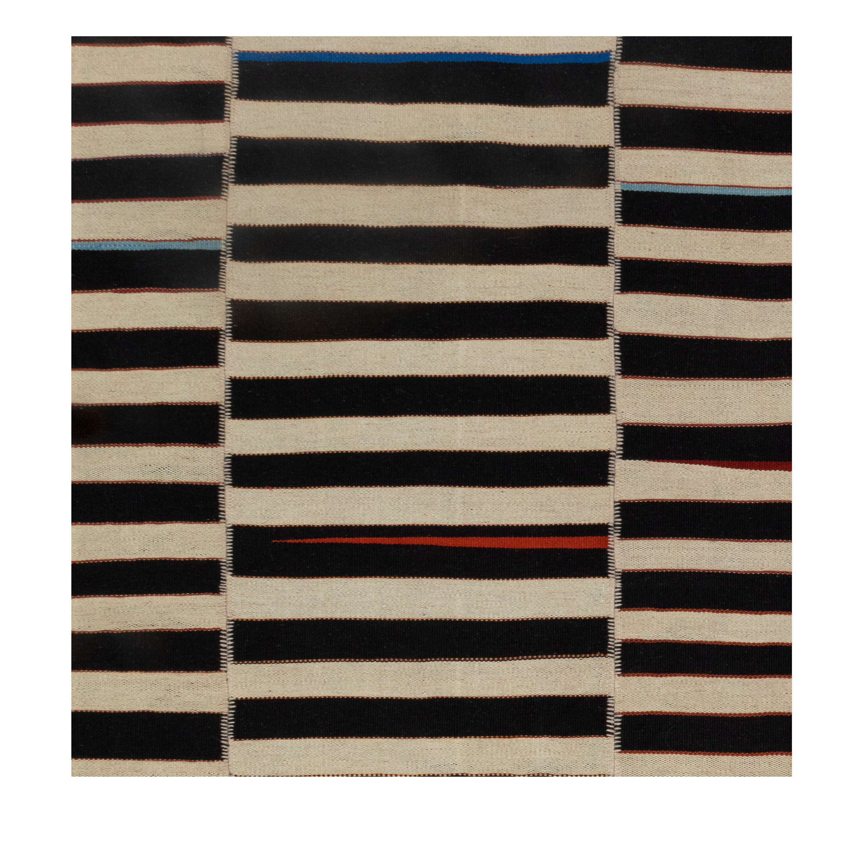 Mazandaran custom hand woven flat weave in Black & Beige with bold striped design by Nasiricarpets