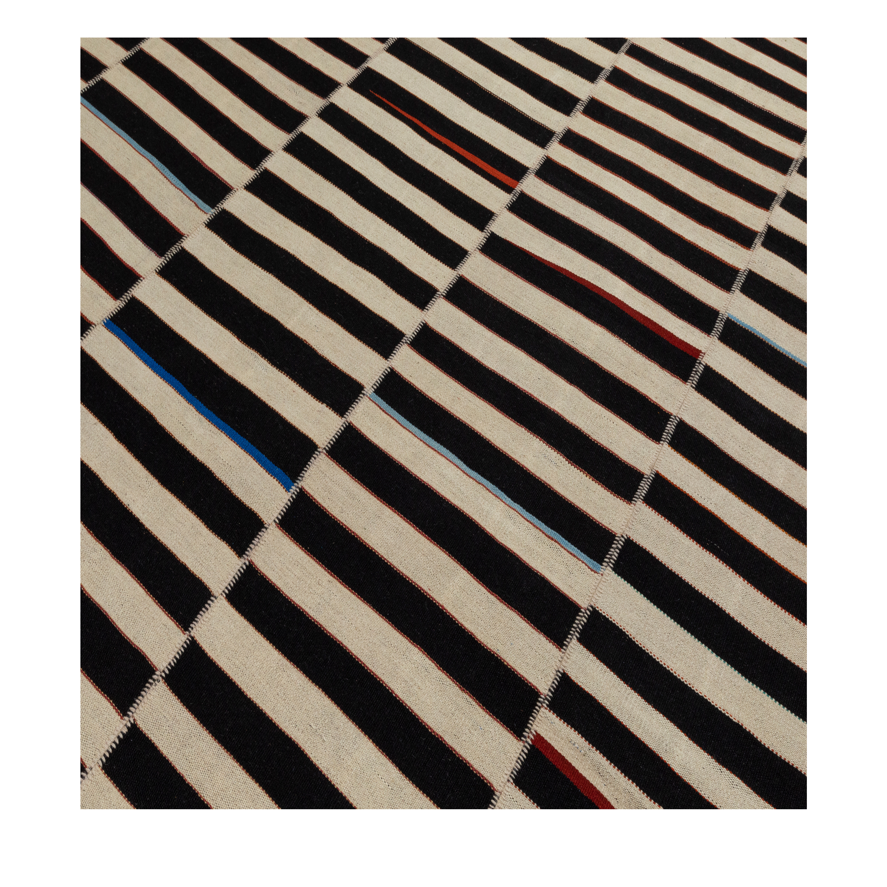 Mazandaran custom hand woven flat weave in Black & Beige with bold striped design by Nasiricarpets