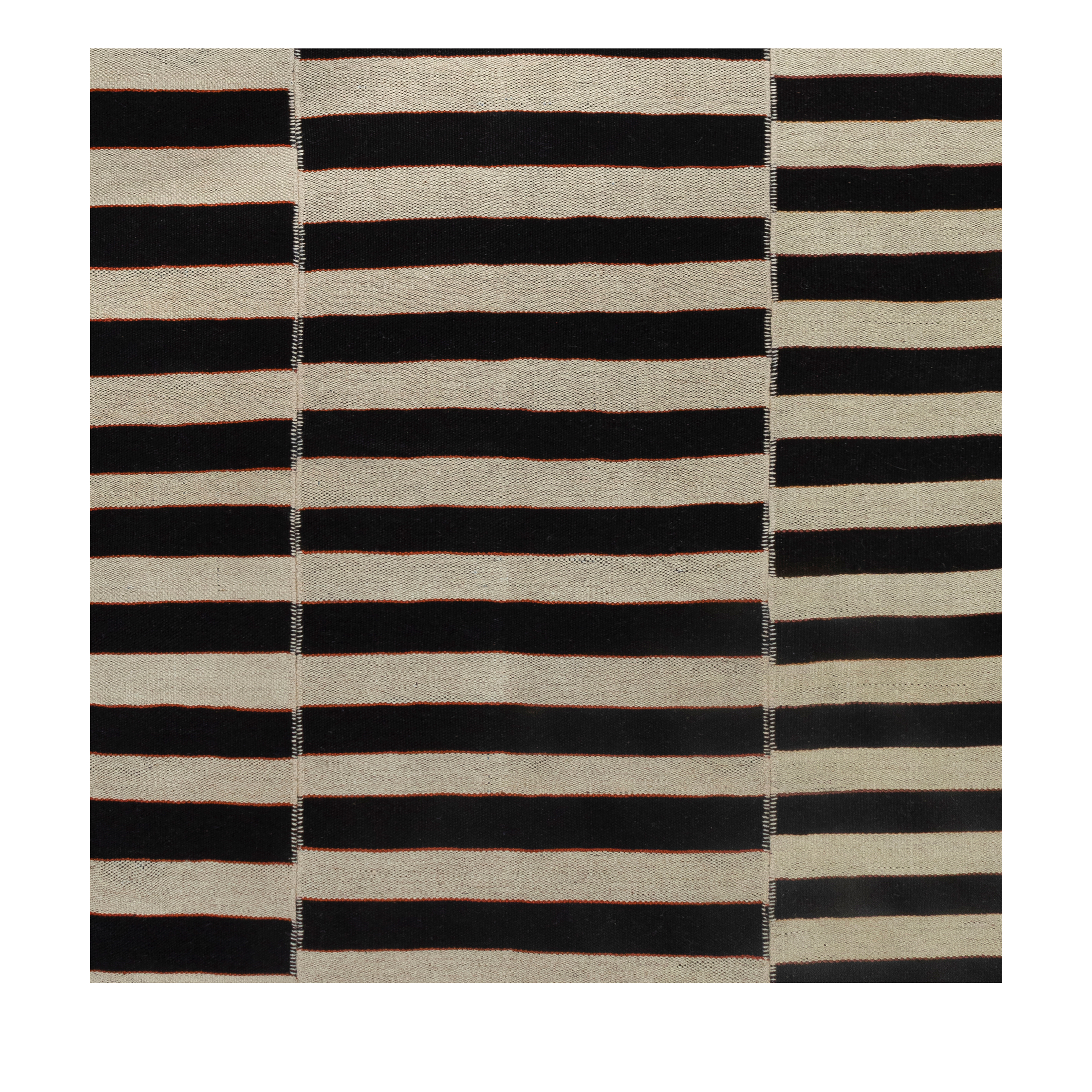 Mazandaran custom hand woven flat weave in Black & Beige with contemporary striped design by Nasiricarpets
