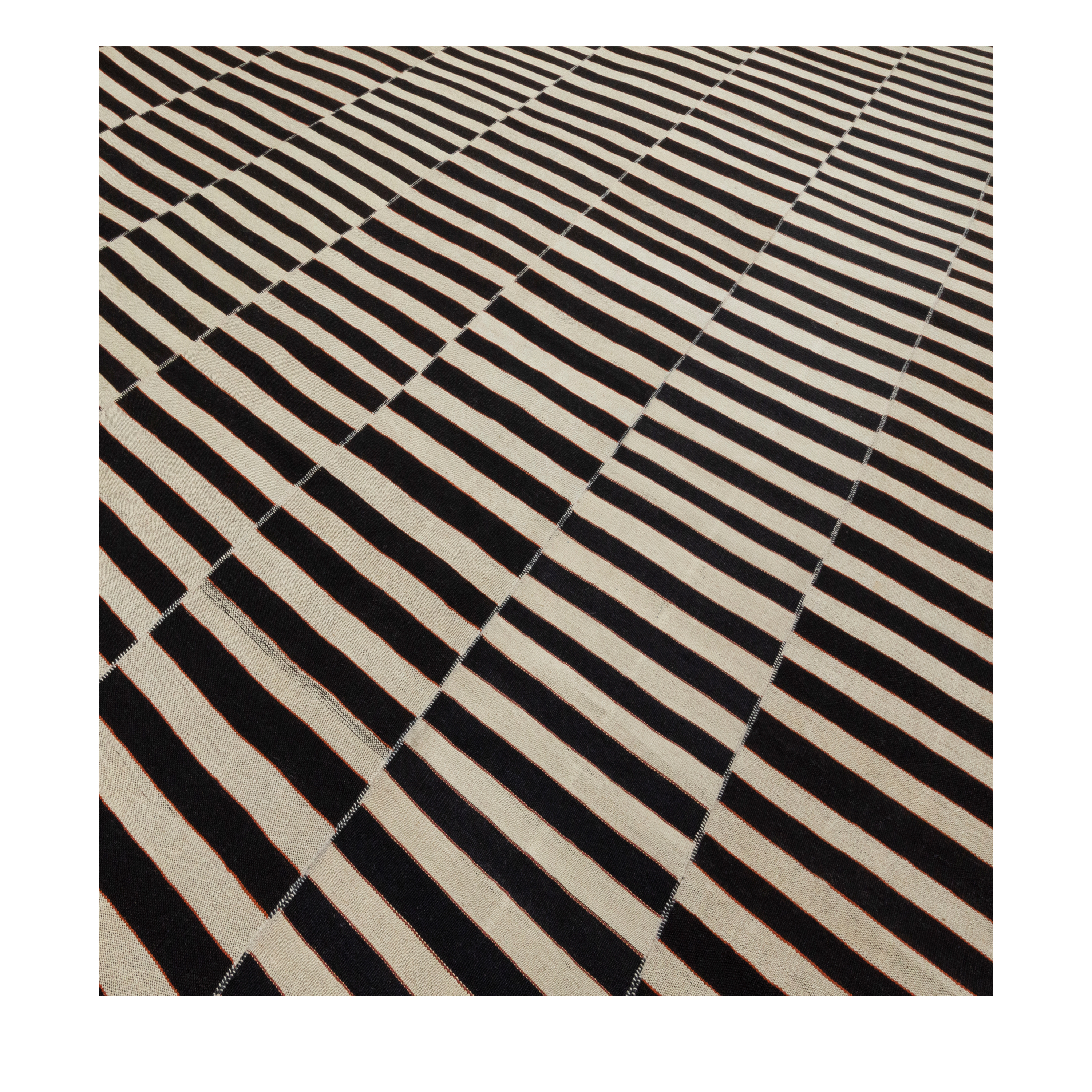 Mazandaran custom hand woven flat weave in Black & Beige with contemporary striped design by Nasiricarpets