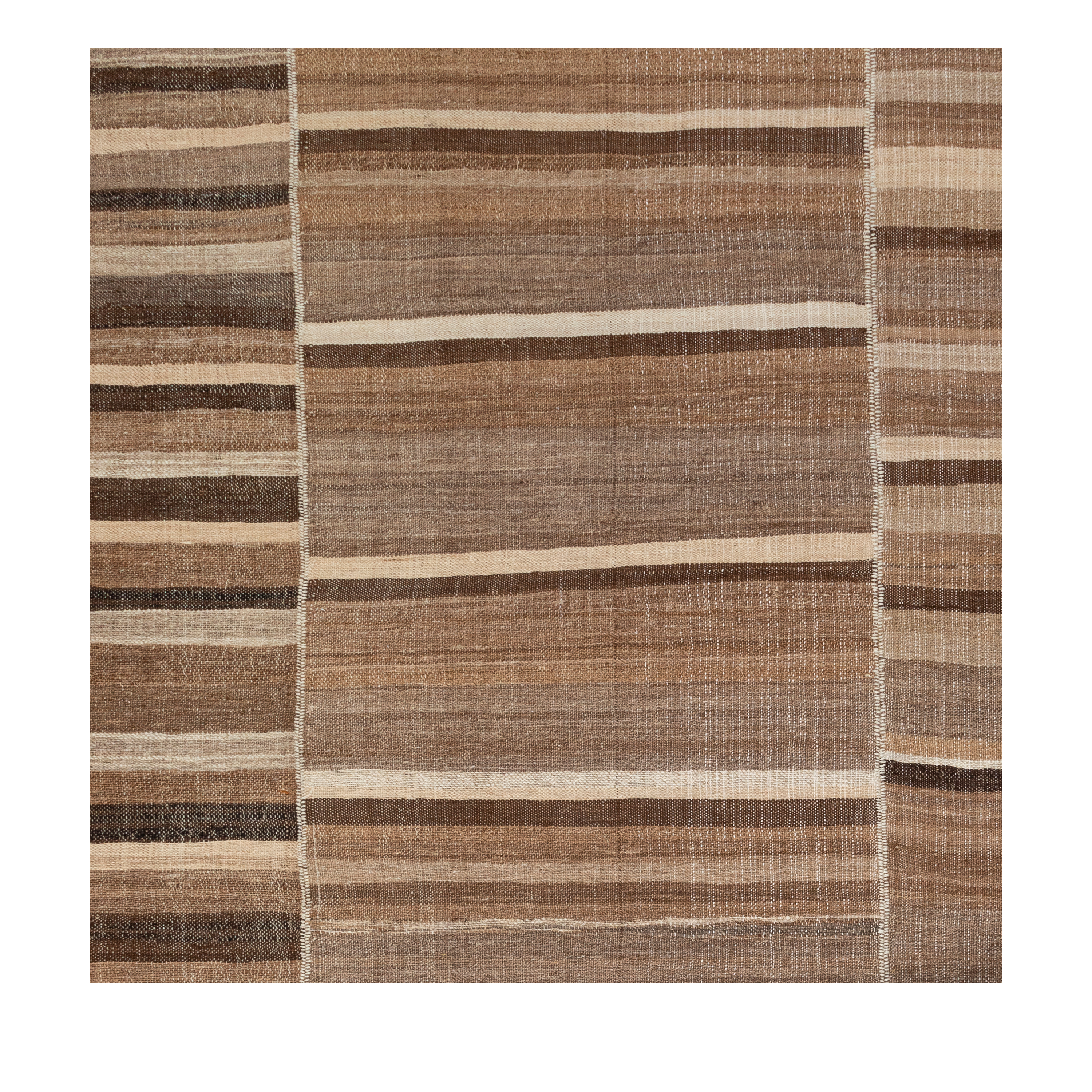 Mazandaran custom hand woven flat weave in Brown with layered striped design by Nasiricarpets