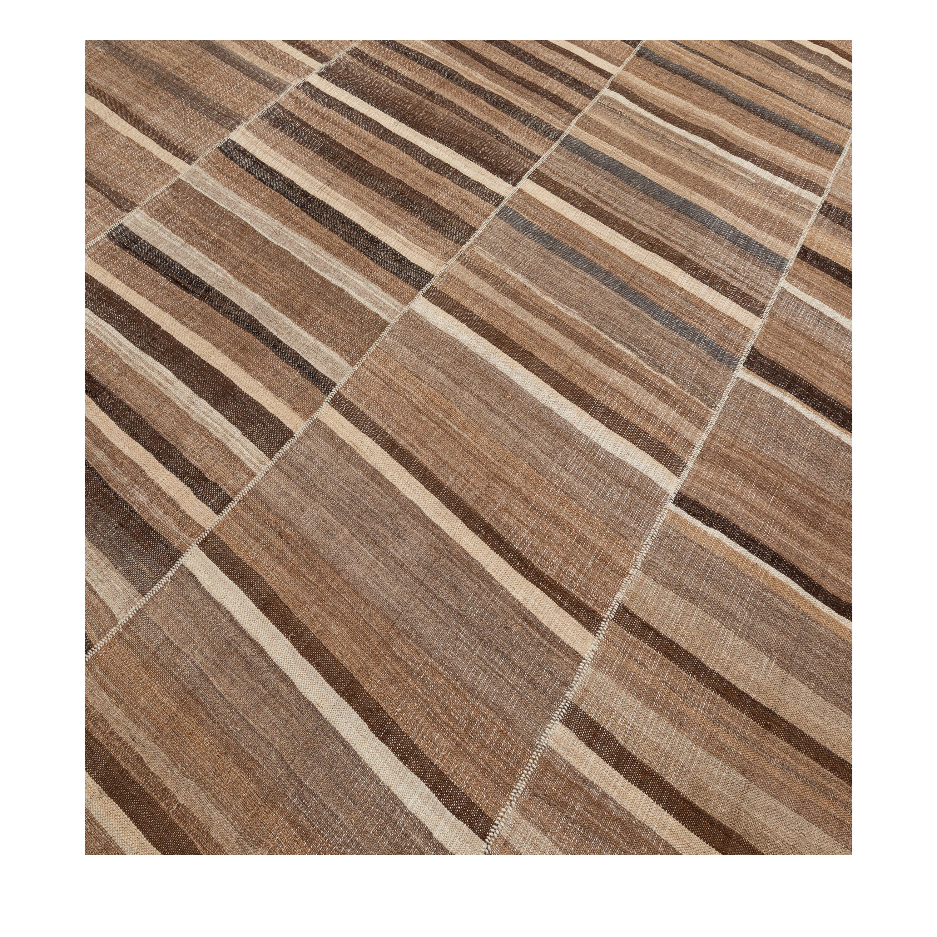 Mazandaran custom hand woven flat weave in Brown with layered striped design by Nasiricarpets