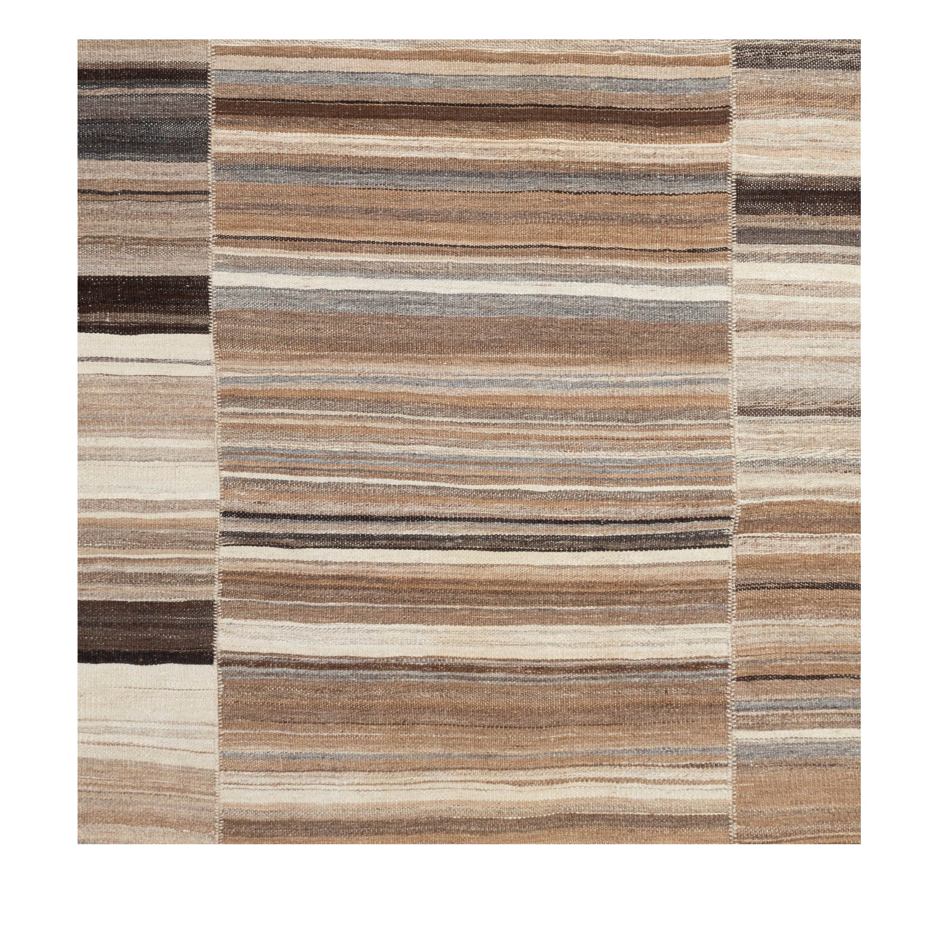 Mazandaran custom hand woven flat weave in Brown with layered neutral stripes and contemporary design by Nasiricarpets