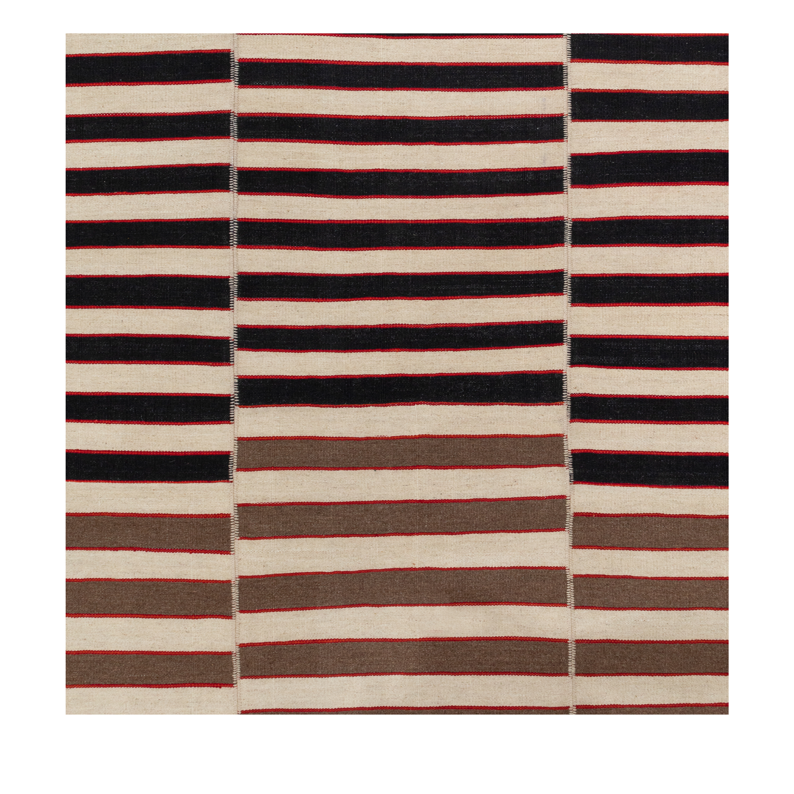 Mazandaran custom hand woven flat weave in Black & Beige with bold striped contemporary design by Nasiricarpets