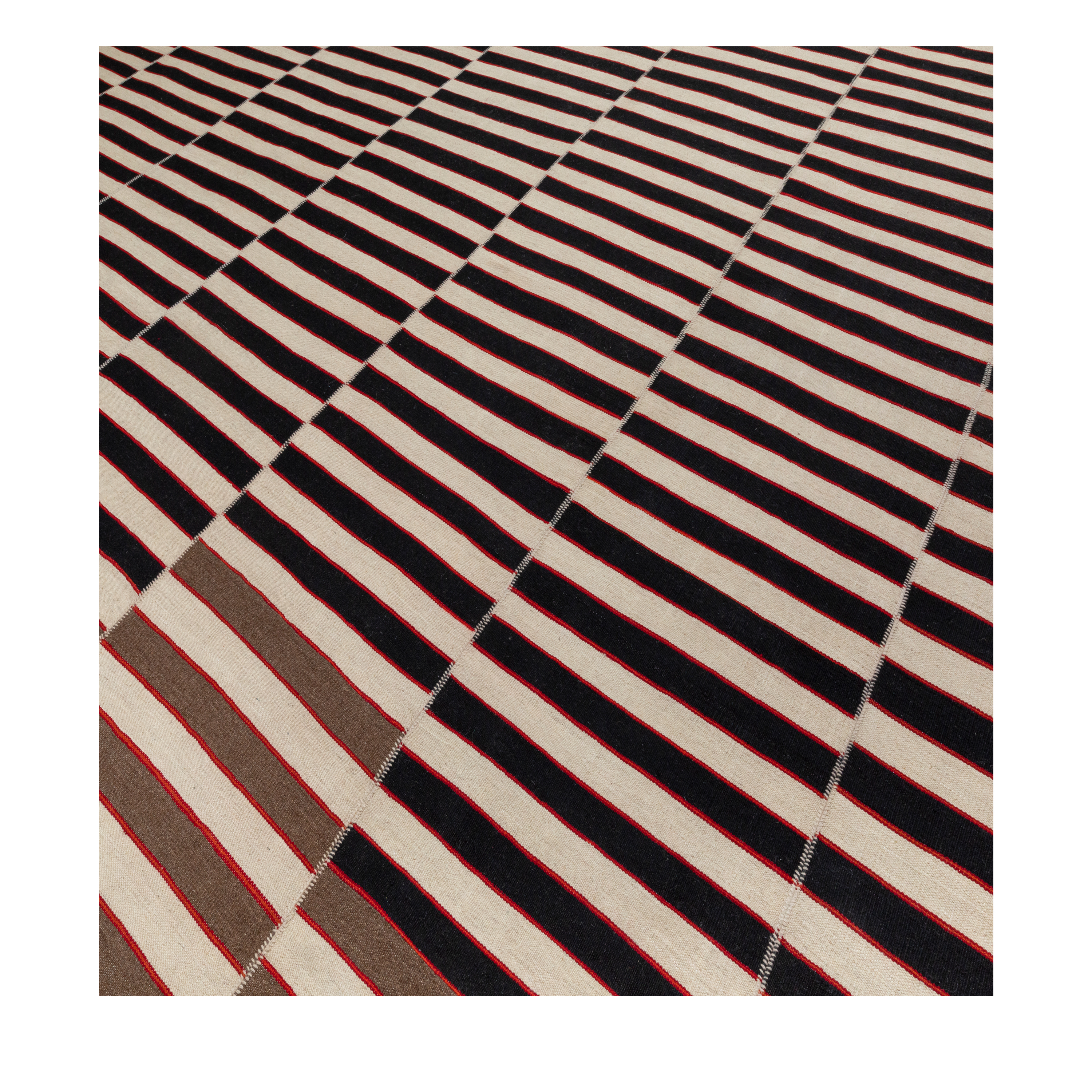 Mazandaran custom hand woven flat weave in Black & Beige with bold striped contemporary design by Nasiricarpets