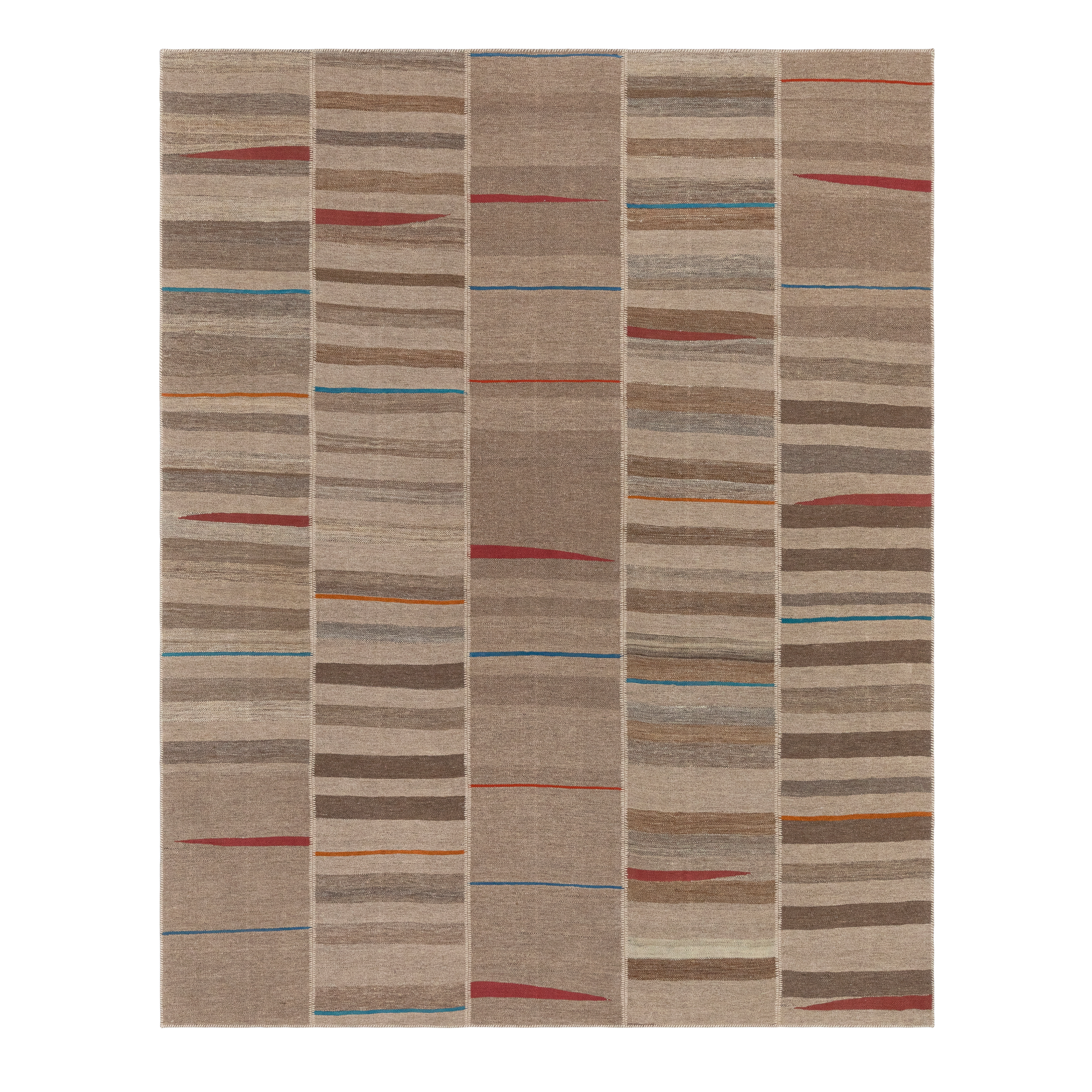 Mazandaran custom hand woven flat weave in Natural with warm neutral stripes and subtle colorful accents by Nasiricarpets