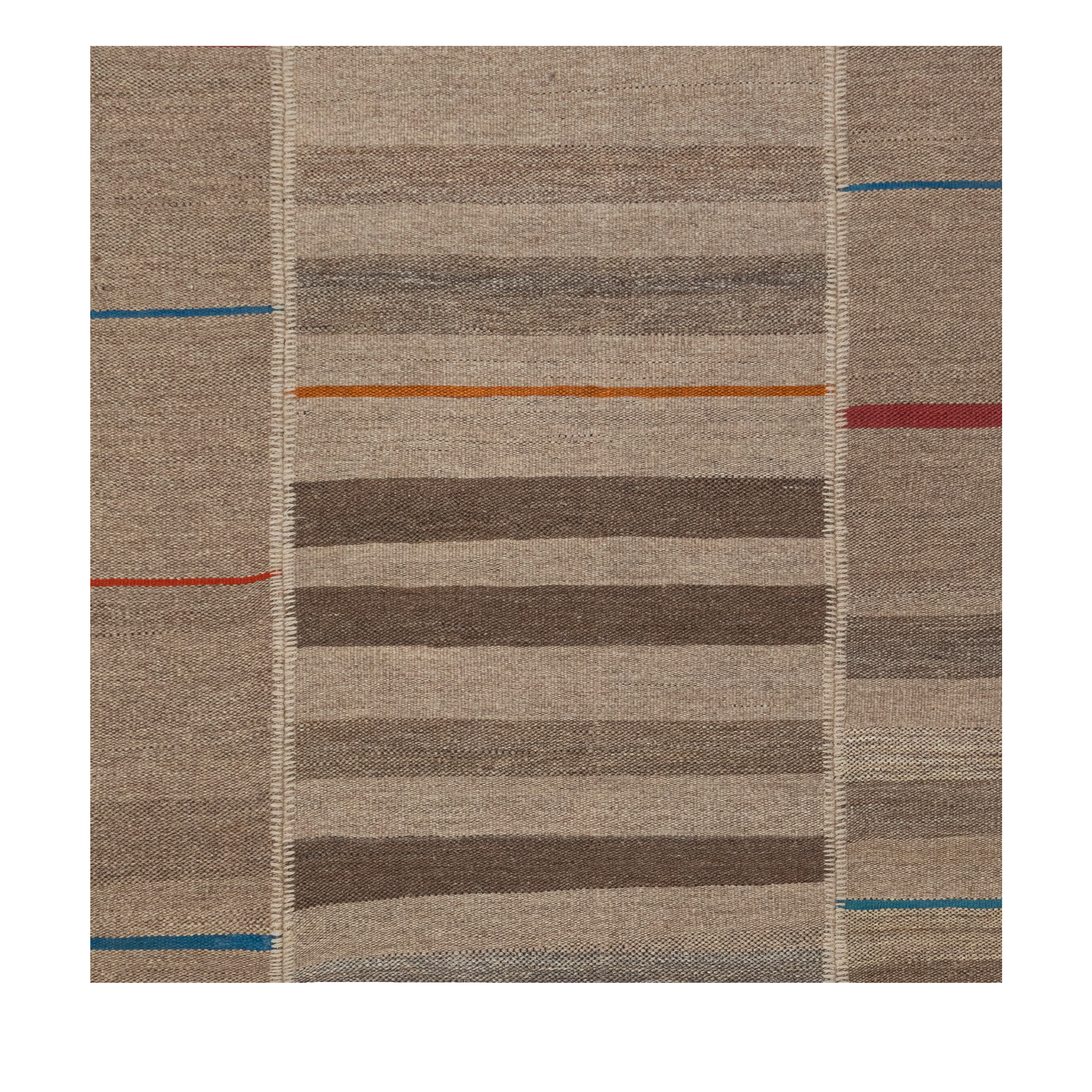 Mazandaran custom hand woven flat weave in Natural with warm neutral stripes and subtle colorful accents by Nasiricarpets