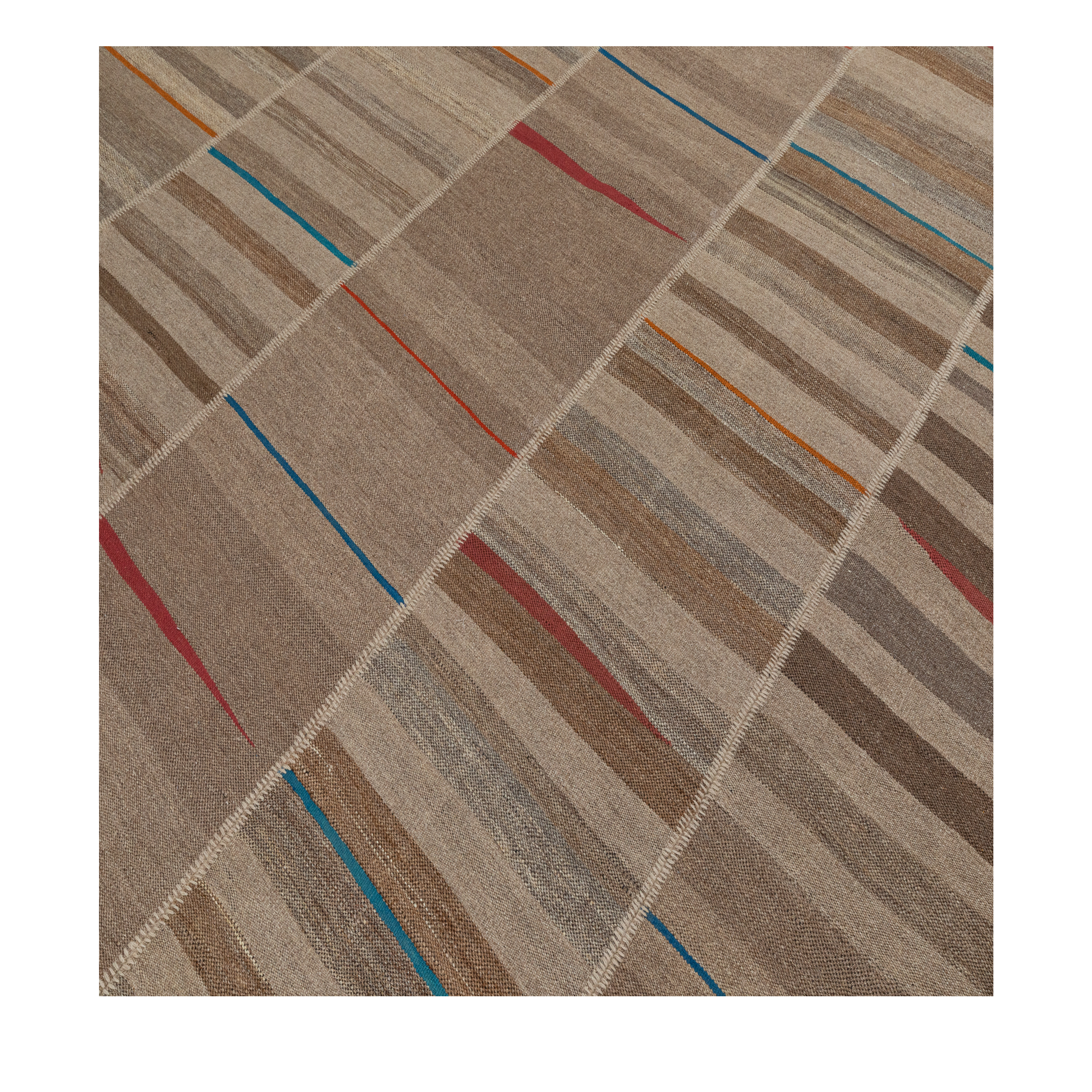 Mazandaran custom hand woven flat weave in Natural with warm neutral stripes and subtle colorful accents by Nasiricarpets