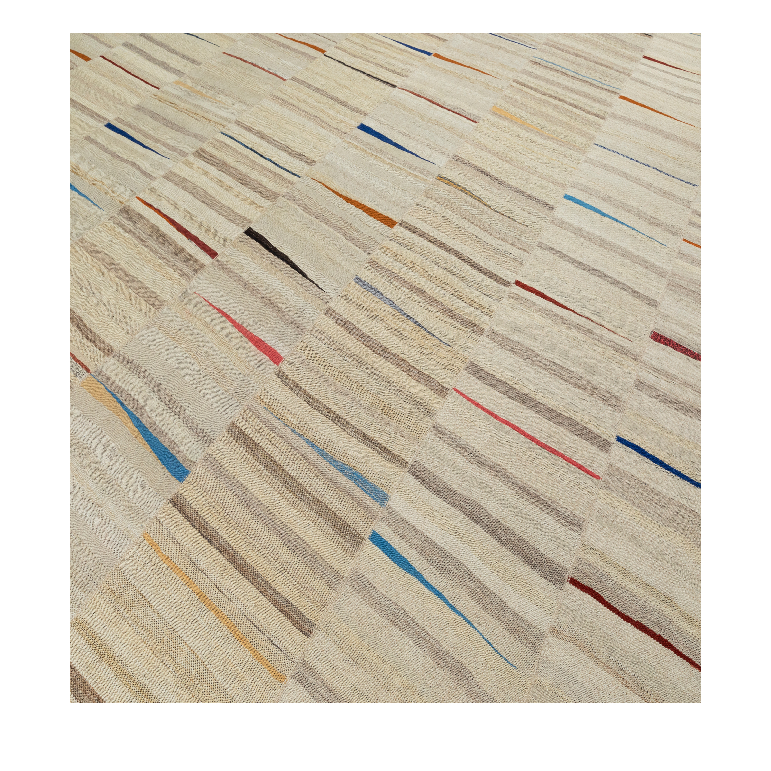 Mazandaran custom hand woven flat weave in Beige with subtle striped design and colorful accents by Nasiricarpets