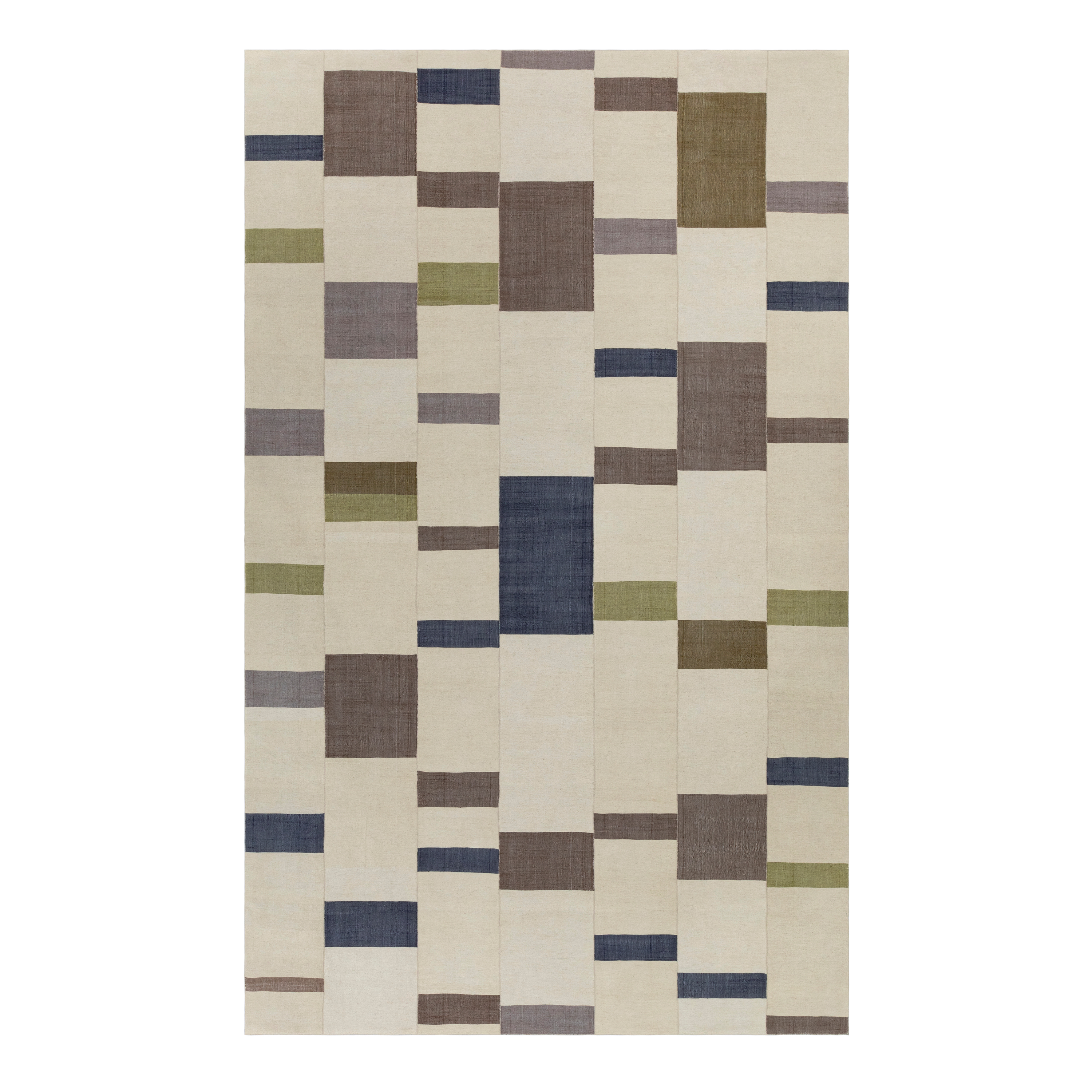 Mazandaran custom hand woven flat weave in Ivory & Dark Brown with geometric contemporary design by Nasiricarpets