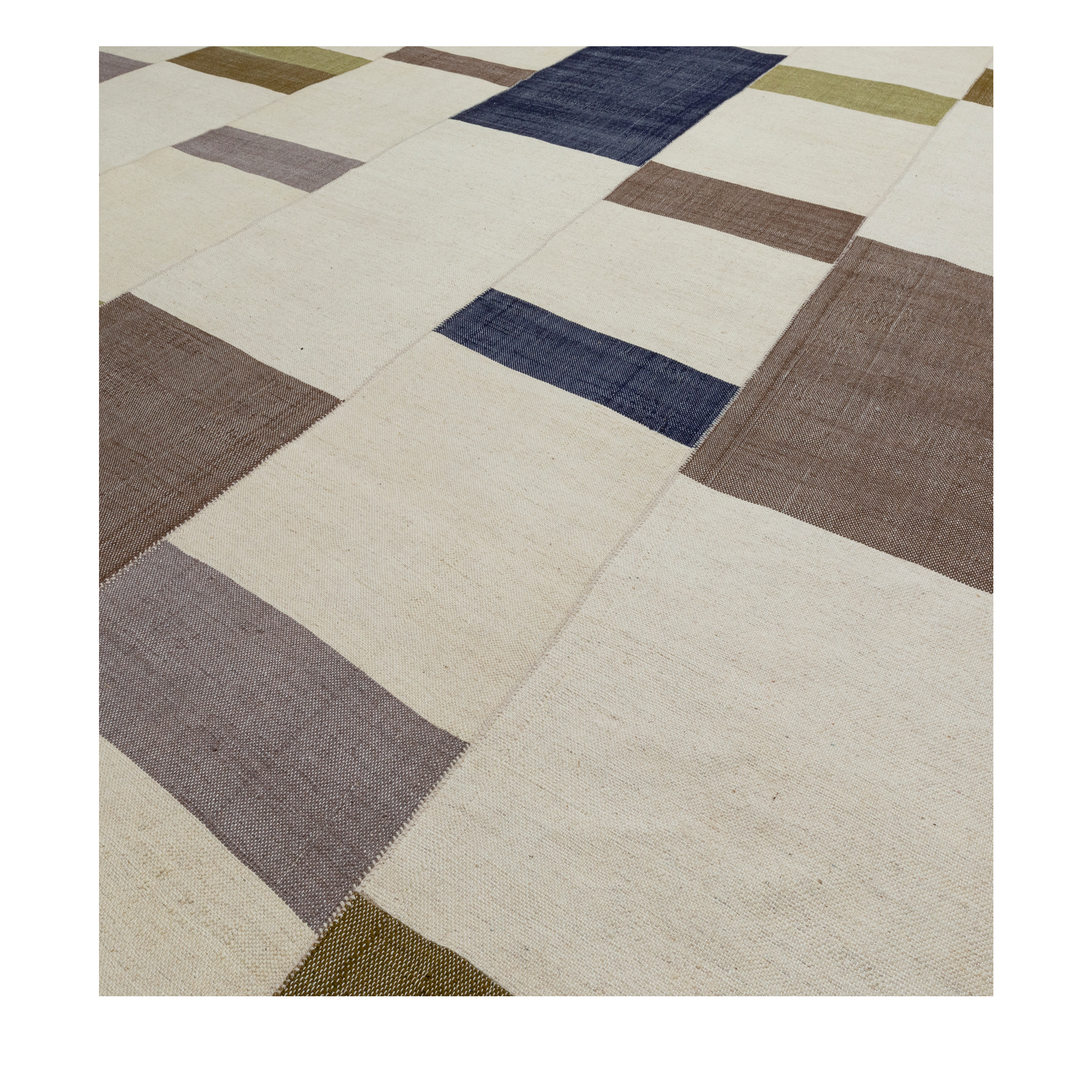 Mazandaran custom hand woven flat weave in Ivory & Dark Brown with geometric contemporary design by Nasiricarpets