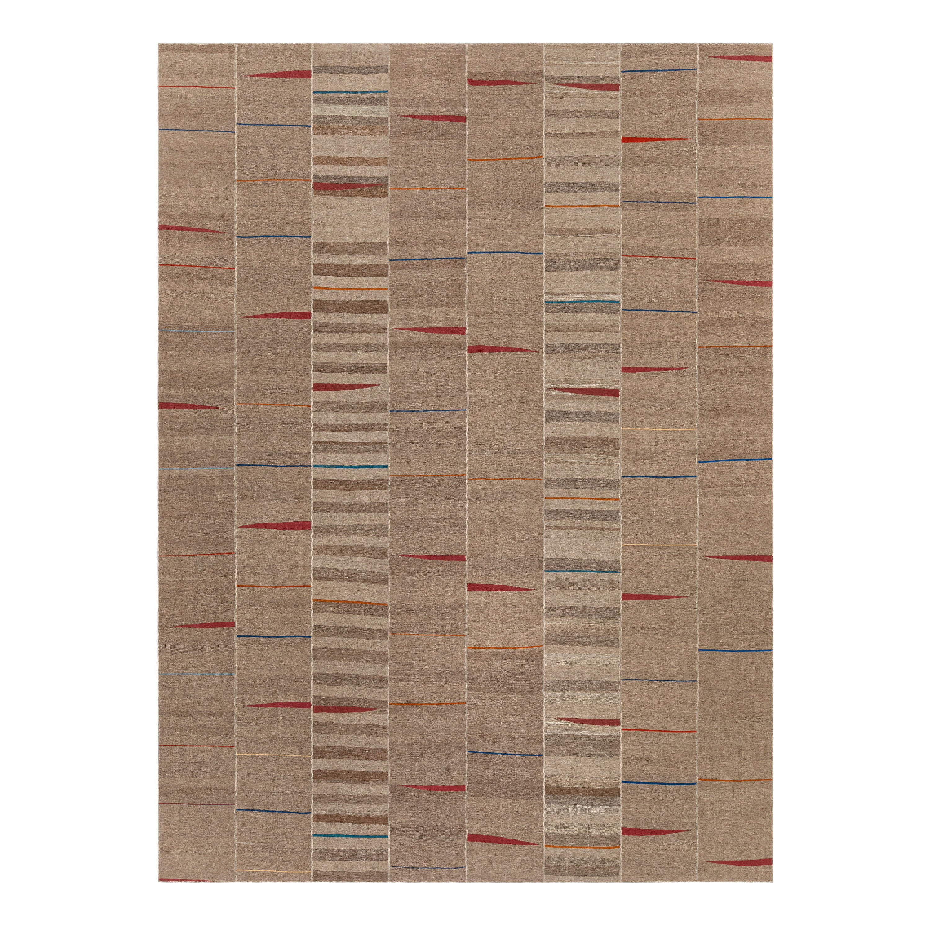 Mazandaran custom hand woven flat weave in Caramel with subtle striped design and refined colorful accents by Nasiricarpets