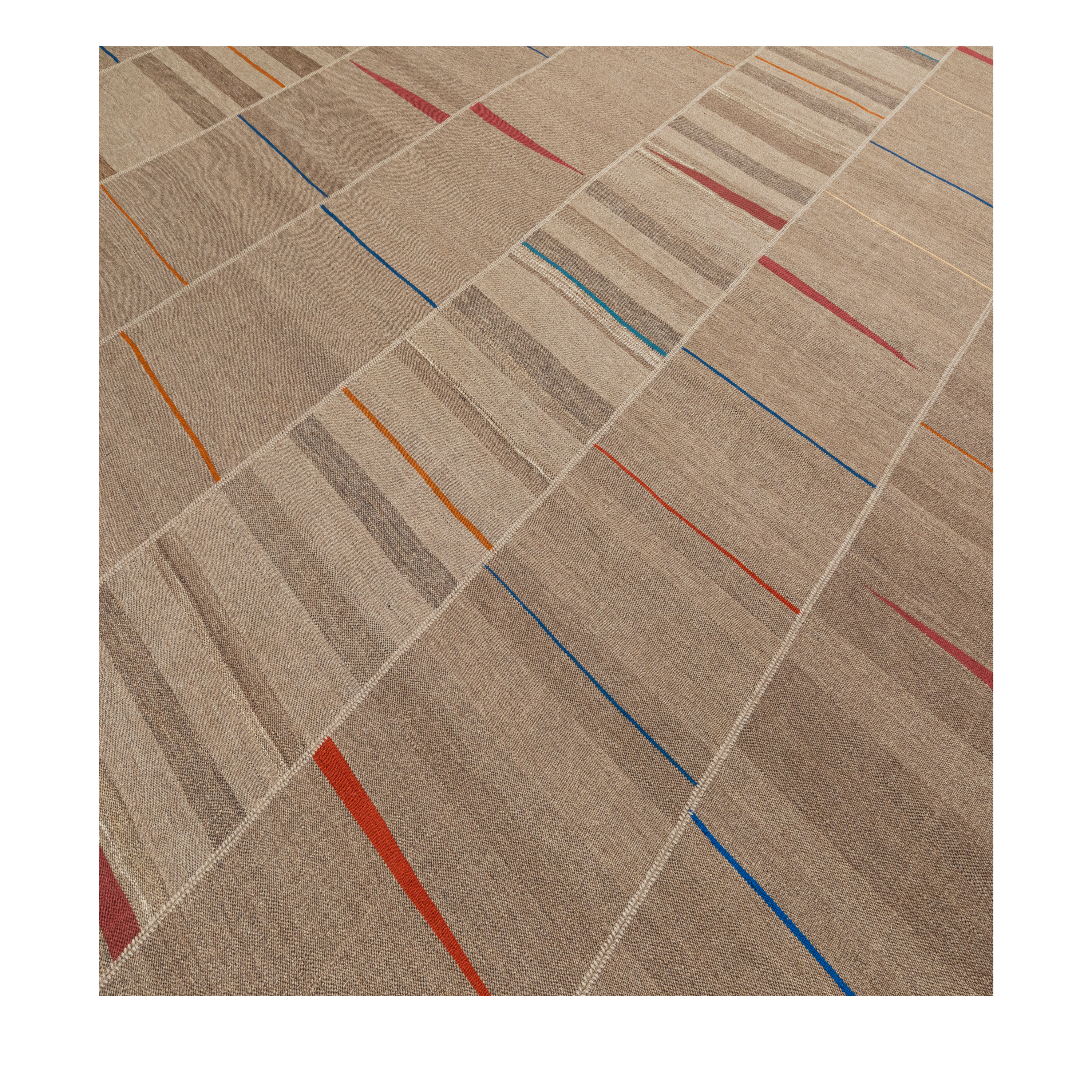 Mazandaran custom hand woven flat weave in Caramel with subtle striped design and refined colorful accents by Nasiricarpets