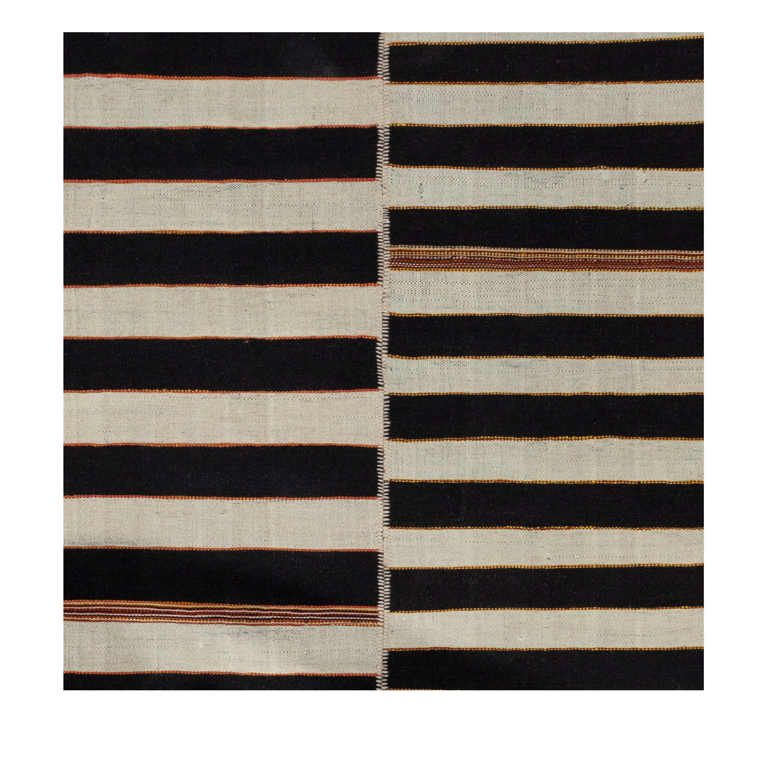 Mazandaran custom hand woven flat weave in Black & Beige with bold striped contemporary design by Nasiricarpets