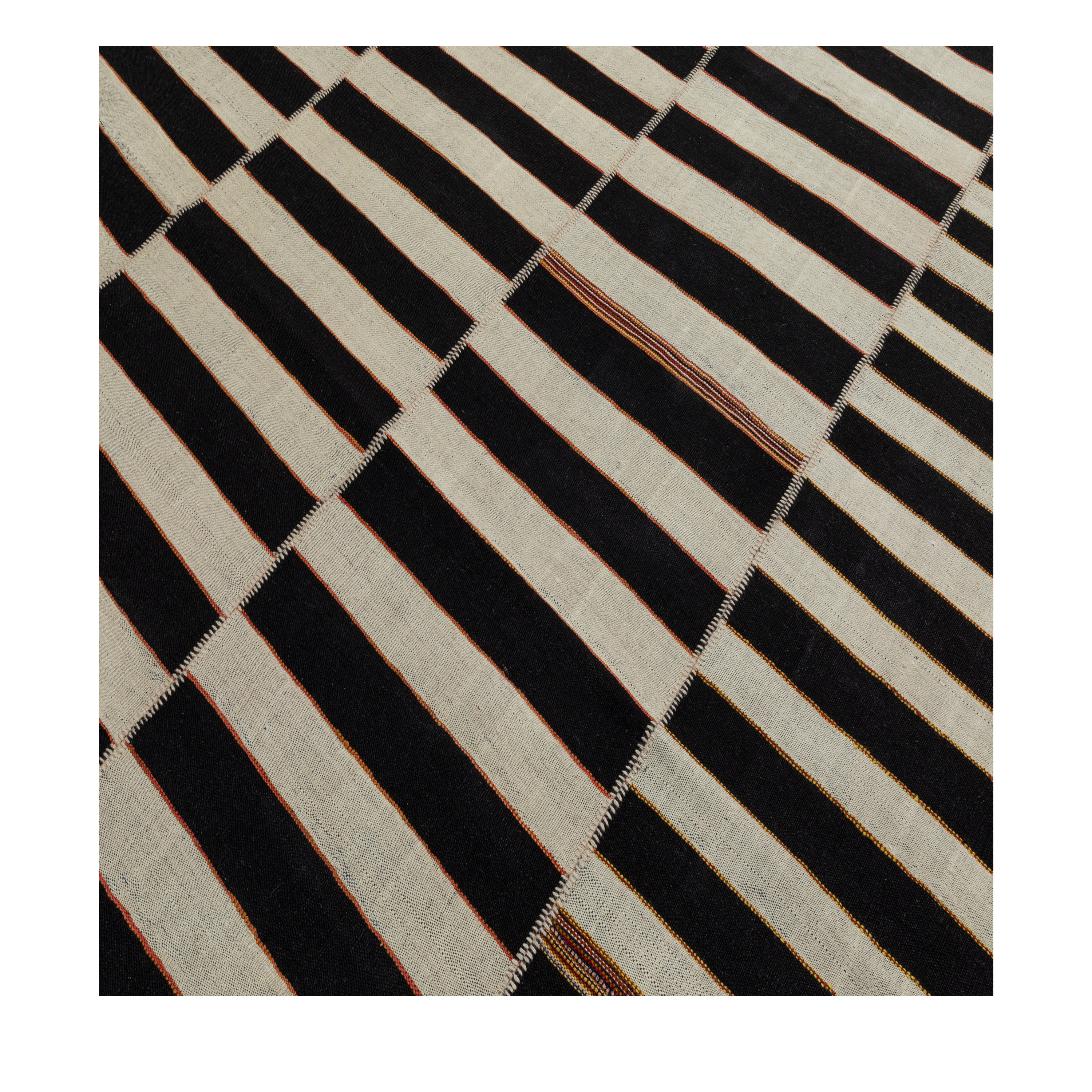 Mazandaran custom hand woven flat weave in Black & Beige with bold striped contemporary design by Nasiricarpets