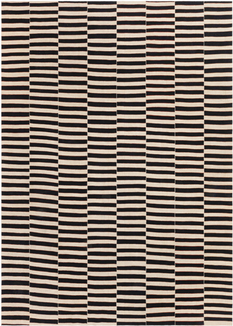 Mazandaran custom hand woven Black & Beige flat weave with bold striped contemporary design by Nasiricarpets