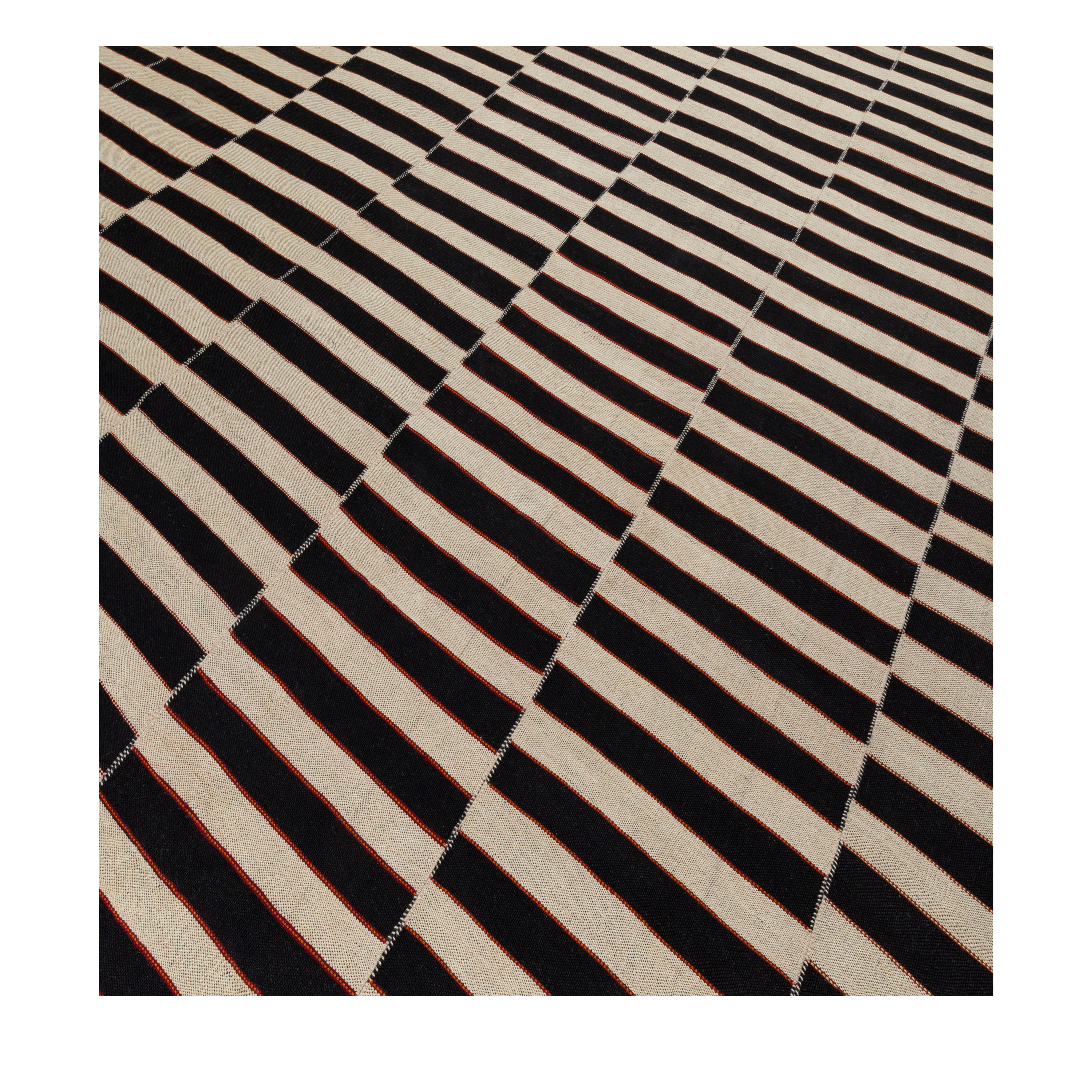 Mazandaran custom hand woven Black & Beige flat weave with bold striped contemporary design by Nasiricarpets