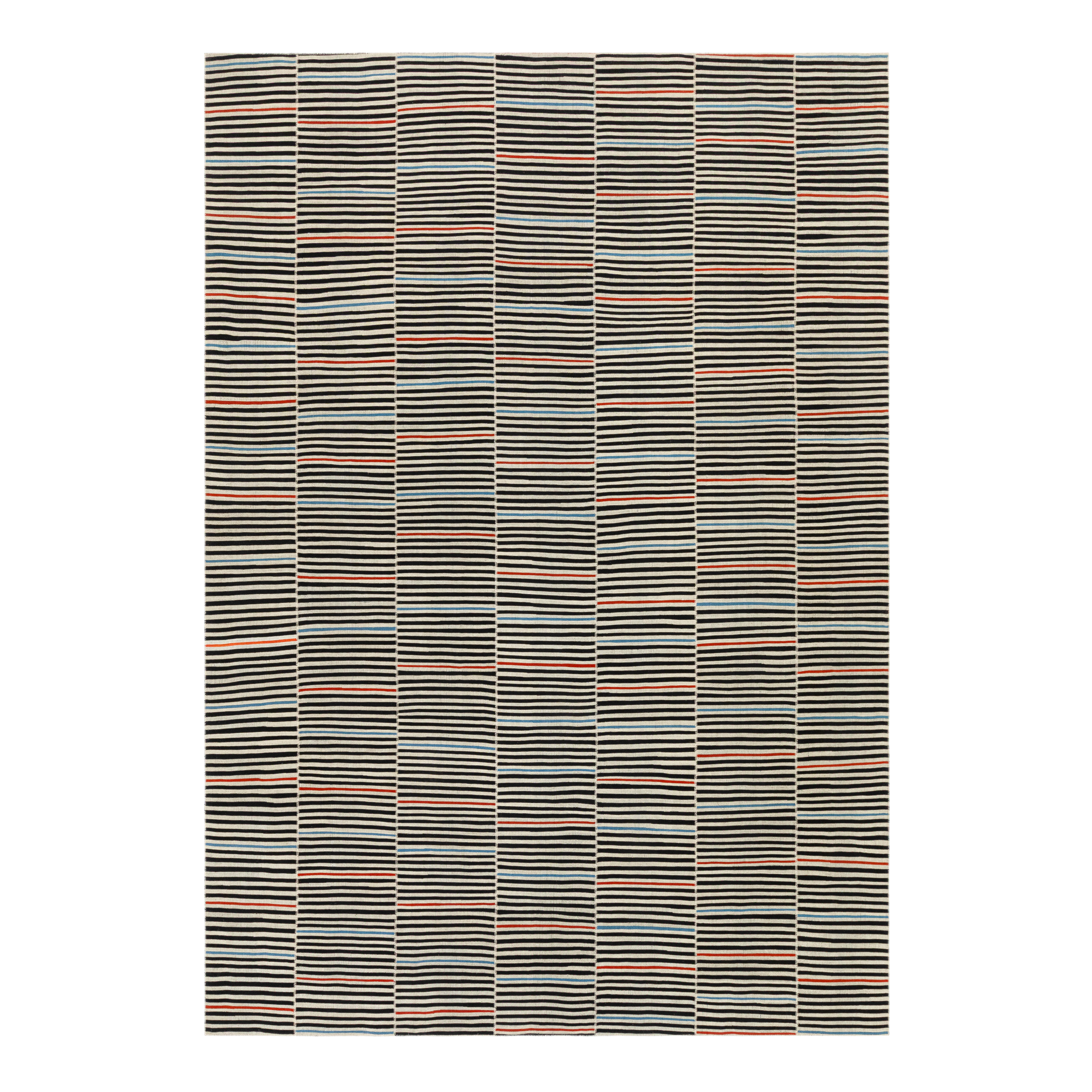 Mazandaran custom hand woven multicolor flat weave with fine striped contemporary design by Nasiricarpets