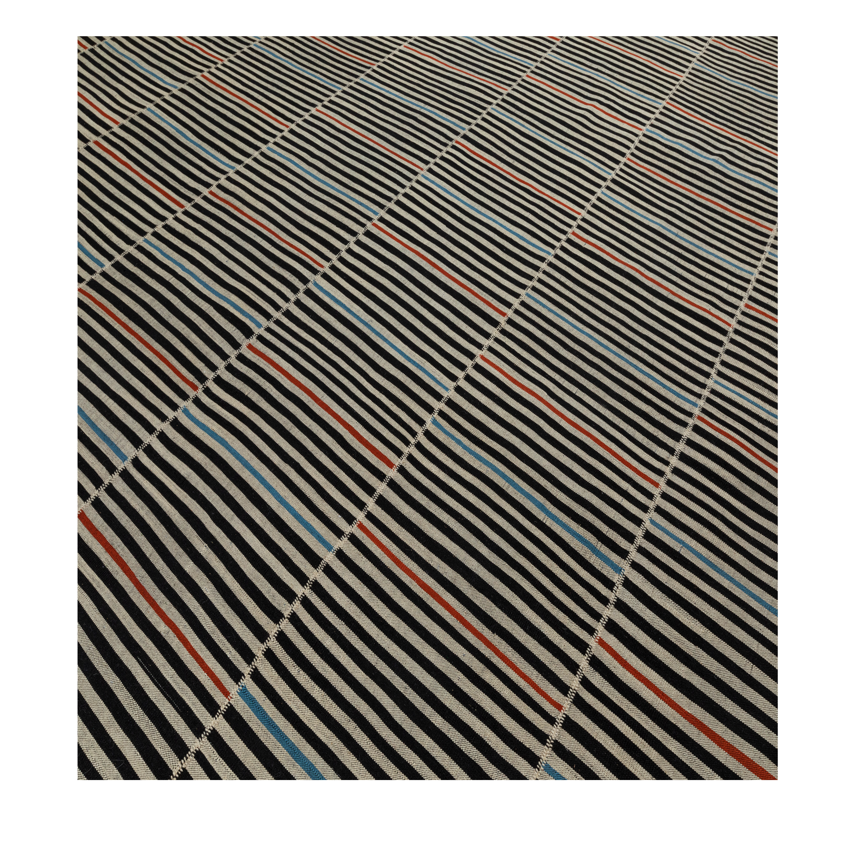 Mazandaran custom hand woven multicolor flat weave with fine striped contemporary design by Nasiricarpets